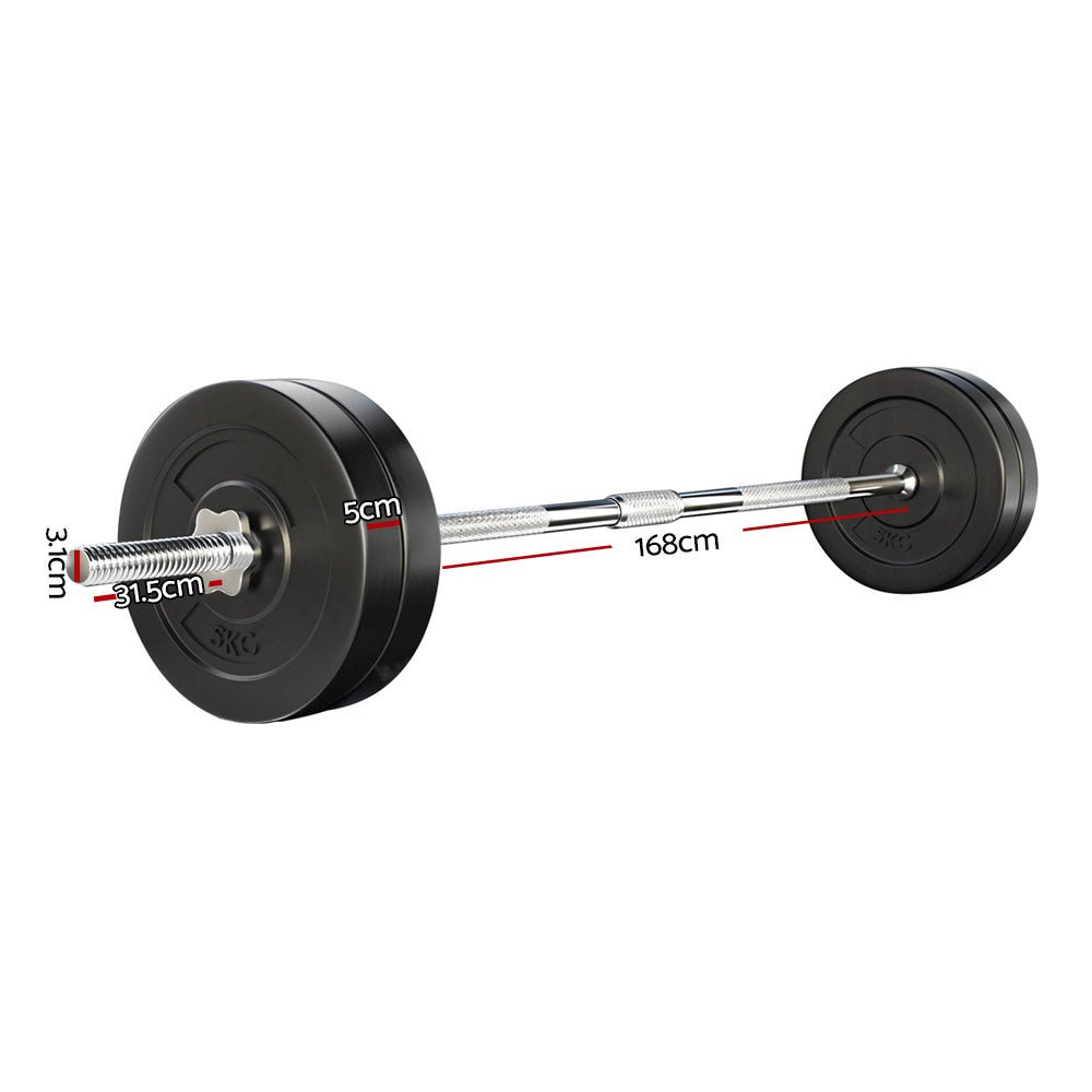 28kg Barbell Set with 168cm Steel Bar and Rubber Weight Plates - Black - Sports & Fitness > Exercise, Gym & Fitness > Exercise Benches - Rivercity House & Home Co. (ABN 18 642 972 209) - Affordable Modern Furniture Australia