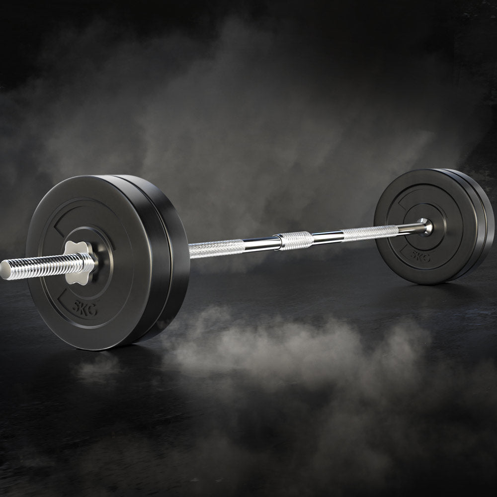 28kg Barbell Set with 168cm Steel Bar and Rubber Weight Plates - Black - Sports & Fitness > Exercise, Gym & Fitness > Exercise Benches - Rivercity House & Home Co. (ABN 18 642 972 209) - Affordable Modern Furniture Australia