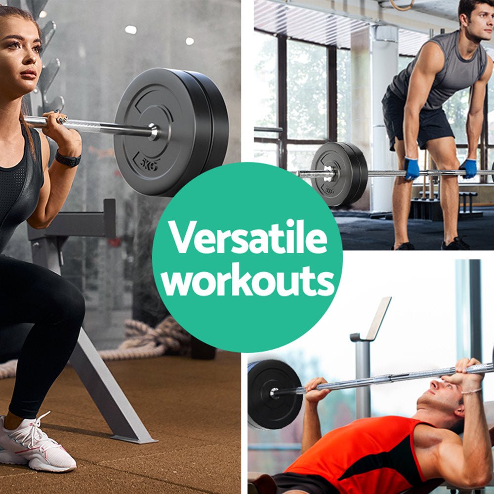 28kg Barbell Set with 168cm Steel Bar and Rubber Weight Plates - Black - Sports & Fitness > Exercise, Gym & Fitness > Exercise Benches - Rivercity House & Home Co. (ABN 18 642 972 209) - Affordable Modern Furniture Australia