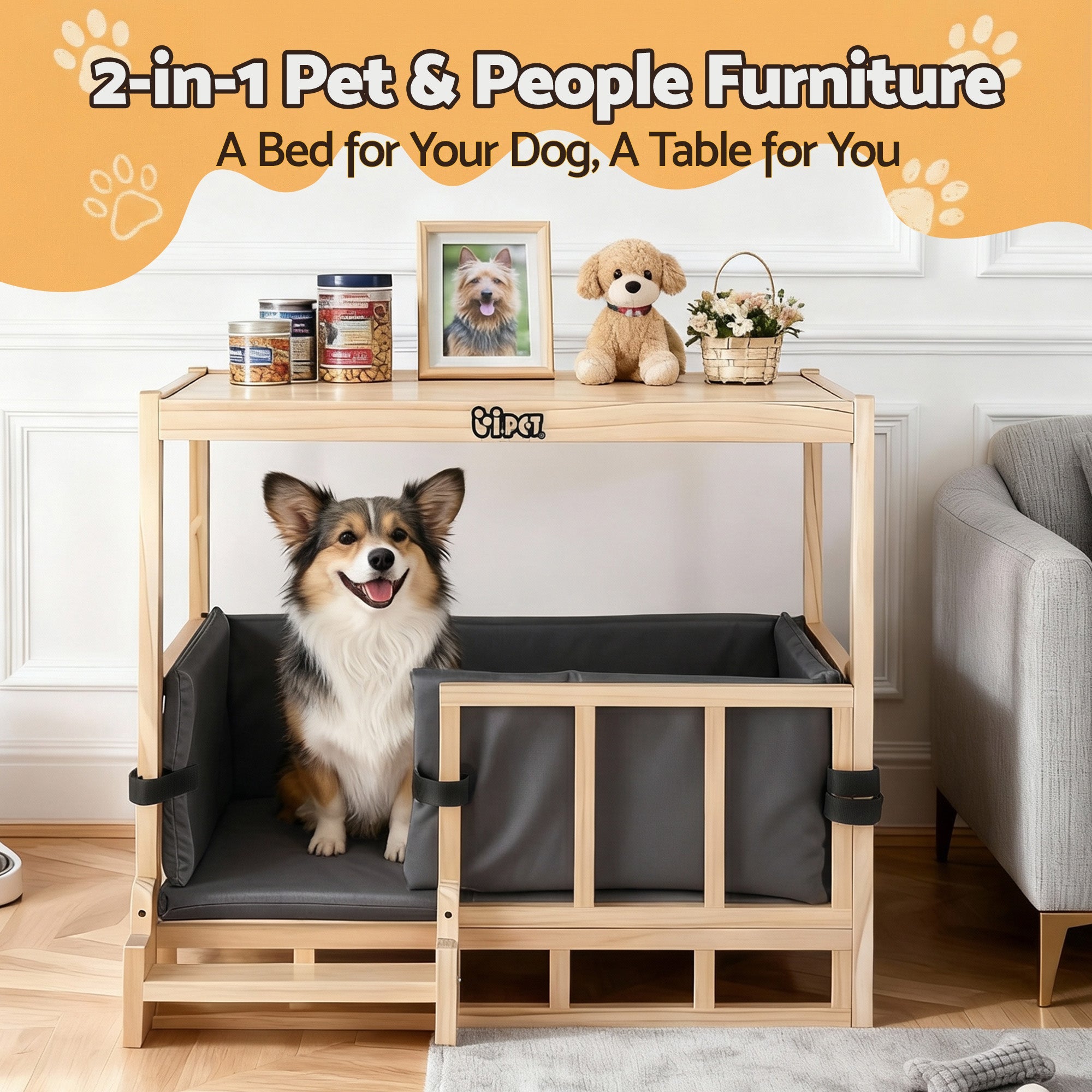 2in1 Dog Kennel Crate Furniture Grey Bedding Wooden House Indoor - Pet Care > Dog Supplies > Dog Kennels - Rivercity House & Home Co. (ABN 18 642 972 209) - Affordable Modern Furniture Australia