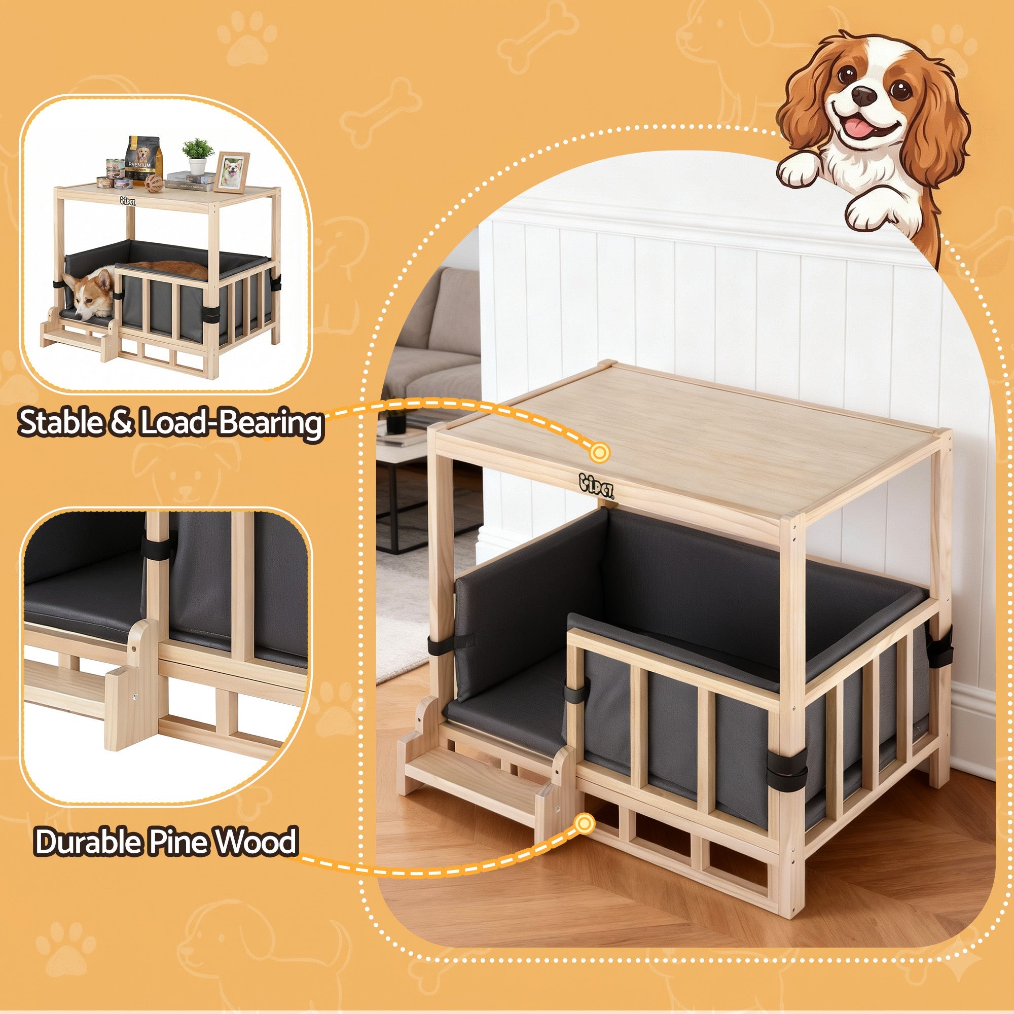2in1 Dog Kennel Crate Furniture Grey Bedding Wooden House Indoor - Pet Care > Dog Supplies > Dog Kennels - Rivercity House & Home Co. (ABN 18 642 972 209) - Affordable Modern Furniture Australia