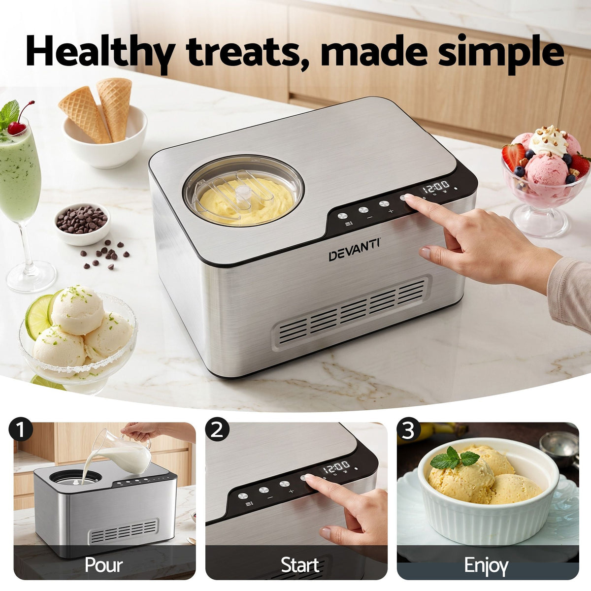2L 2-in-1 Ice Cream and Yogurt Maker with Self-Refrigerating Compressor and Digital Display - Appliances > Kitchen Appliances > Ice Makers - Rivercity House & Home Co. (ABN 18 642 972 209) - Affordable Modern Furniture Australia