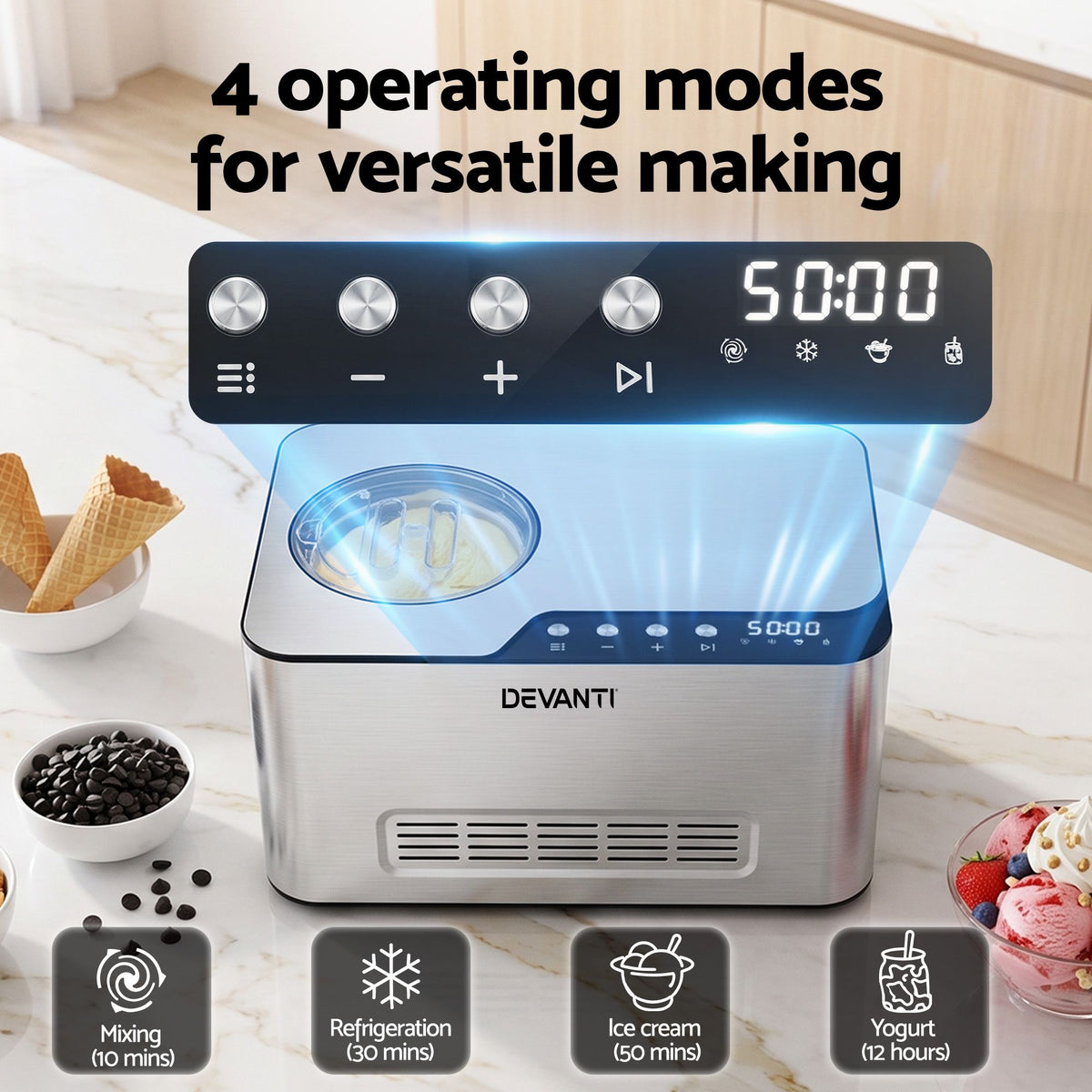 2L 2-in-1 Ice Cream and Yogurt Maker with Self-Refrigerating Compressor and Digital Display - Appliances > Kitchen Appliances > Ice Makers - Rivercity House & Home Co. (ABN 18 642 972 209) - Affordable Modern Furniture Australia