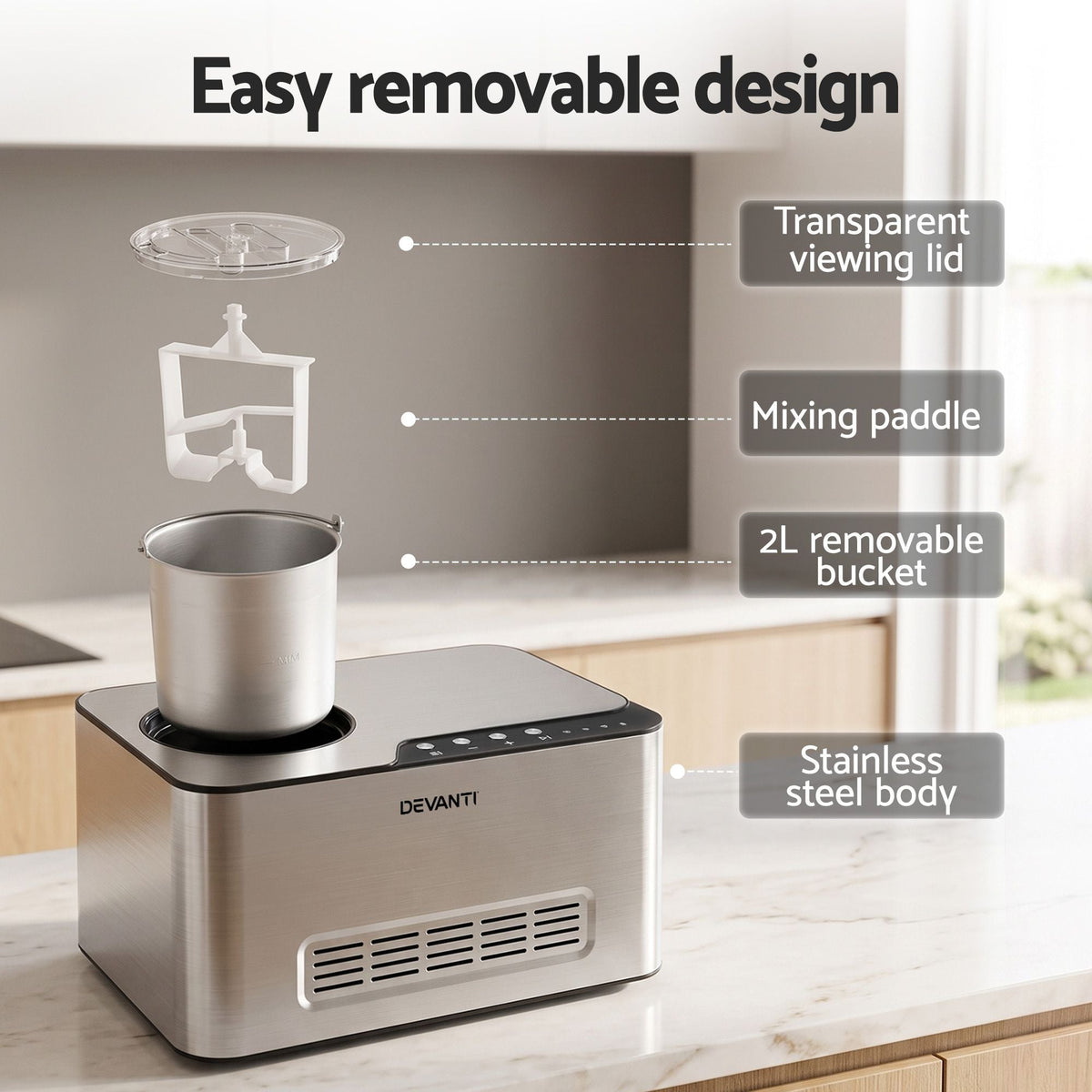 2L 2-in-1 Ice Cream and Yogurt Maker with Self-Refrigerating Compressor and Digital Display - Appliances > Kitchen Appliances > Ice Makers - Rivercity House & Home Co. (ABN 18 642 972 209) - Affordable Modern Furniture Australia