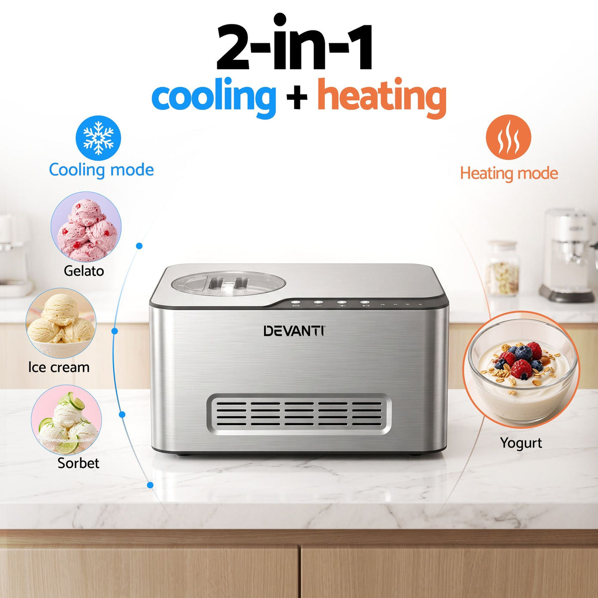 2L 2-in-1 Ice Cream and Yogurt Maker with Self-Refrigerating Compressor and Digital Display - Appliances > Kitchen Appliances > Ice Makers - Rivercity House & Home Co. (ABN 18 642 972 209) - Affordable Modern Furniture Australia