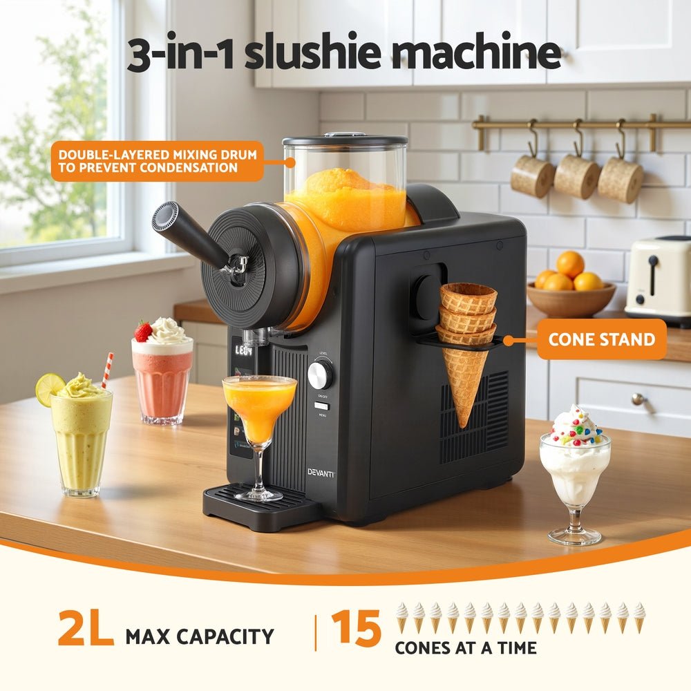 2L Slushie Machine Ice Cream Maker Frozen Smoothies Milkshakes Black - Appliances > Kitchen Appliances > Ice Makers - Rivercity House & Home Co. (ABN 18 642 972 209) - Affordable Modern Furniture Australia