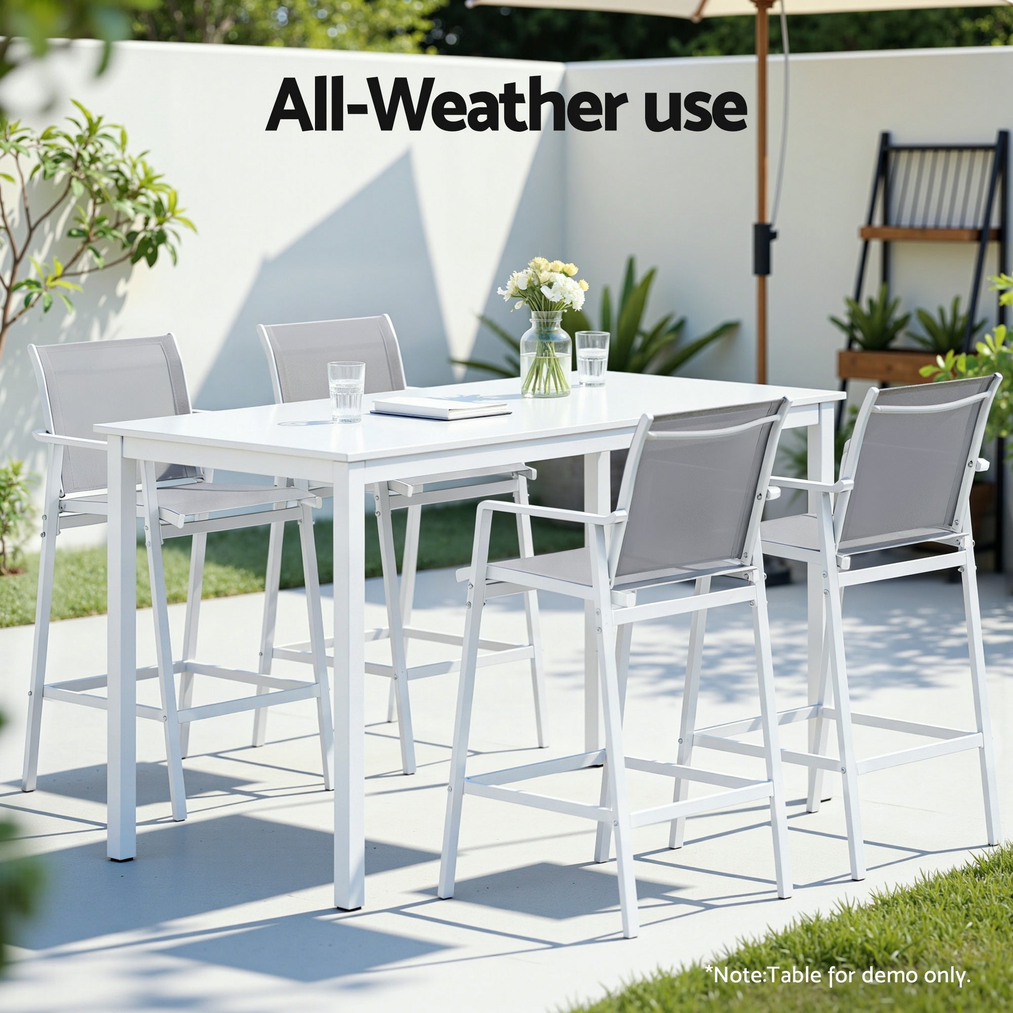 2PC Outdoor Bar Stools Dining Chairs Patio Furniture Garden Steel Textilene White - Furniture > Bar Stools & Chairs > Table & Bar Stools - Rivercity House & Home Co. (ABN 18 642 972 209) - Affordable Modern Furniture Australia