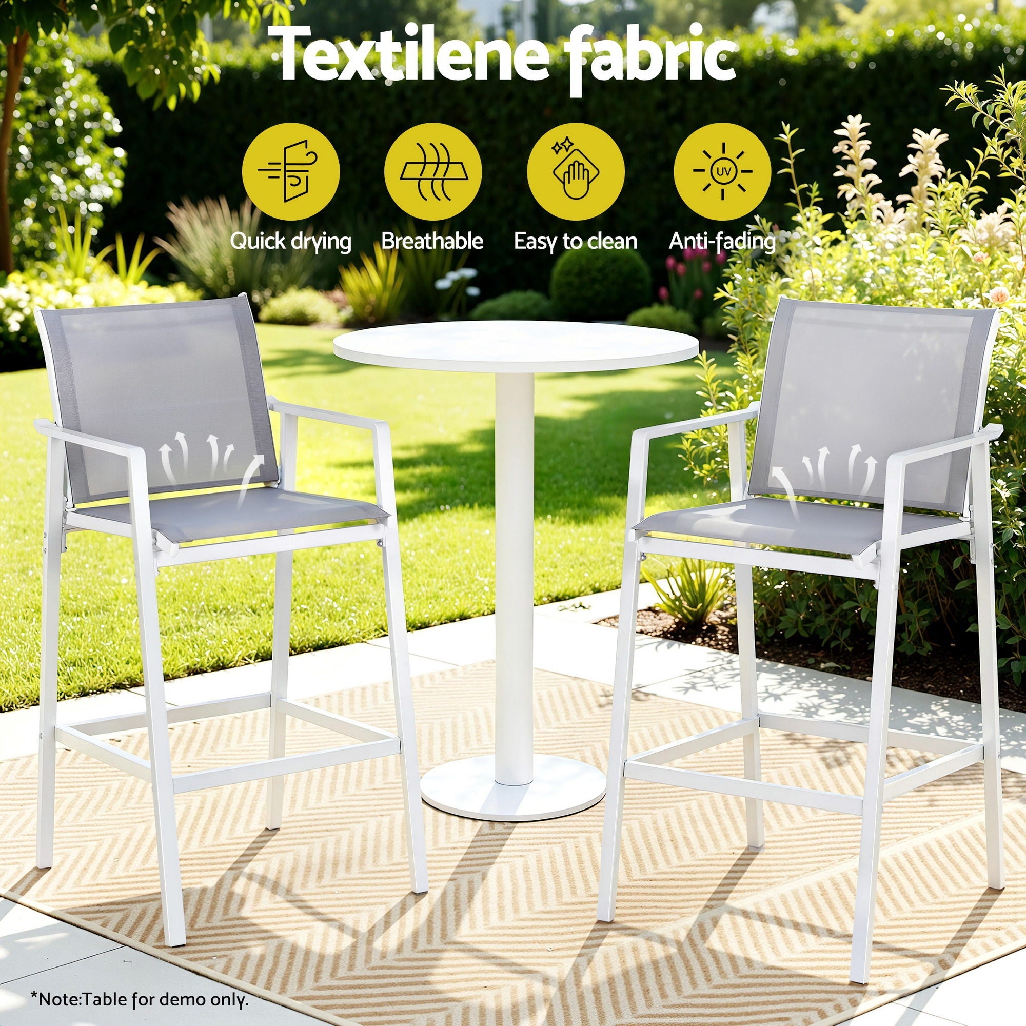 2PC Outdoor Bar Stools Dining Chairs Patio Furniture Garden Steel Textilene White - Furniture > Bar Stools & Chairs > Table & Bar Stools - Rivercity House & Home Co. (ABN 18 642 972 209) - Affordable Modern Furniture Australia