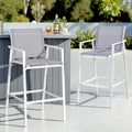 2PC Outdoor Steel Bar Stools with Textilene Seating - White