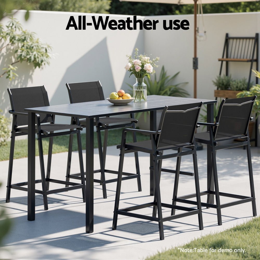 2PC Outdoor Bar Stools Steel Dining Chairs Patio Furniture Garden Black - Furniture > Outdoor > Outdoor Chairs - Rivercity House & Home Co. (ABN 18 642 972 209) - Affordable Modern Furniture Australia