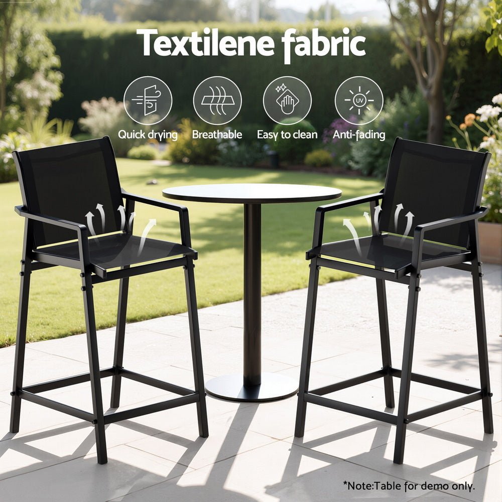 2PC Outdoor Bar Stools Steel Dining Chairs Patio Furniture Garden Black - Furniture > Outdoor > Outdoor Chairs - Rivercity House & Home Co. (ABN 18 642 972 209) - Affordable Modern Furniture Australia