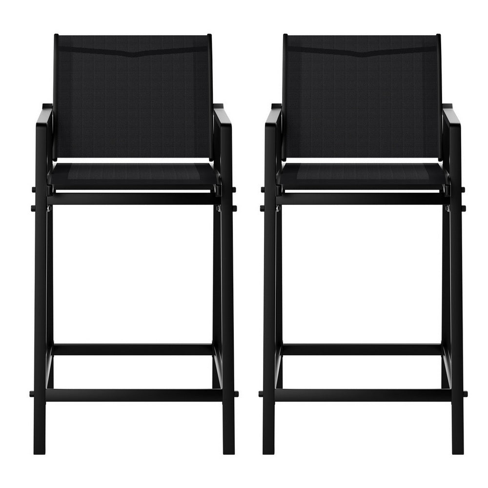 2PC Outdoor Bar Stools Steel Dining Chairs Patio Furniture Garden Black - Furniture > Outdoor > Outdoor Chairs - Rivercity House & Home Co. (ABN 18 642 972 209) - Affordable Modern Furniture Australia