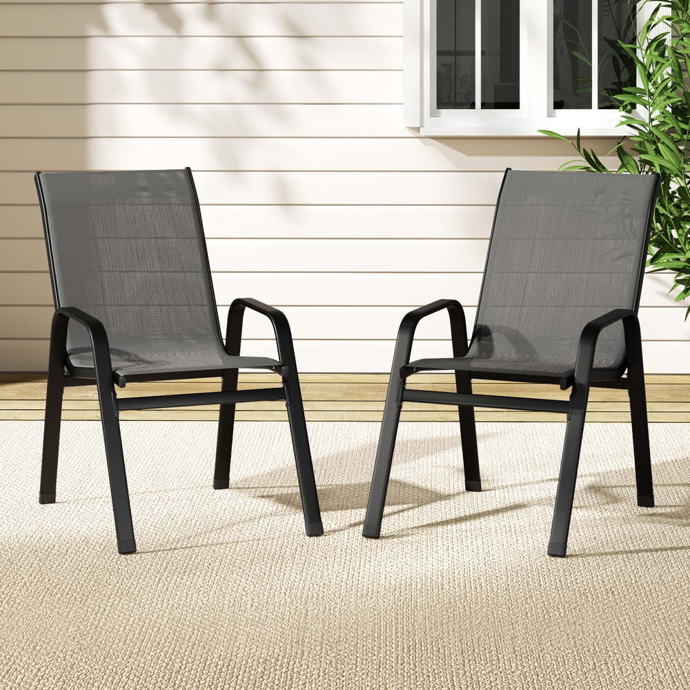 2PC Outdoor Dining Chairs Stackable Lounge Chair Patio Furniture Black - Furniture > Outdoor > Outdoor Chairs - Rivercity House & Home Co. (ABN 18 642 972 209) - Affordable Modern Furniture Australia