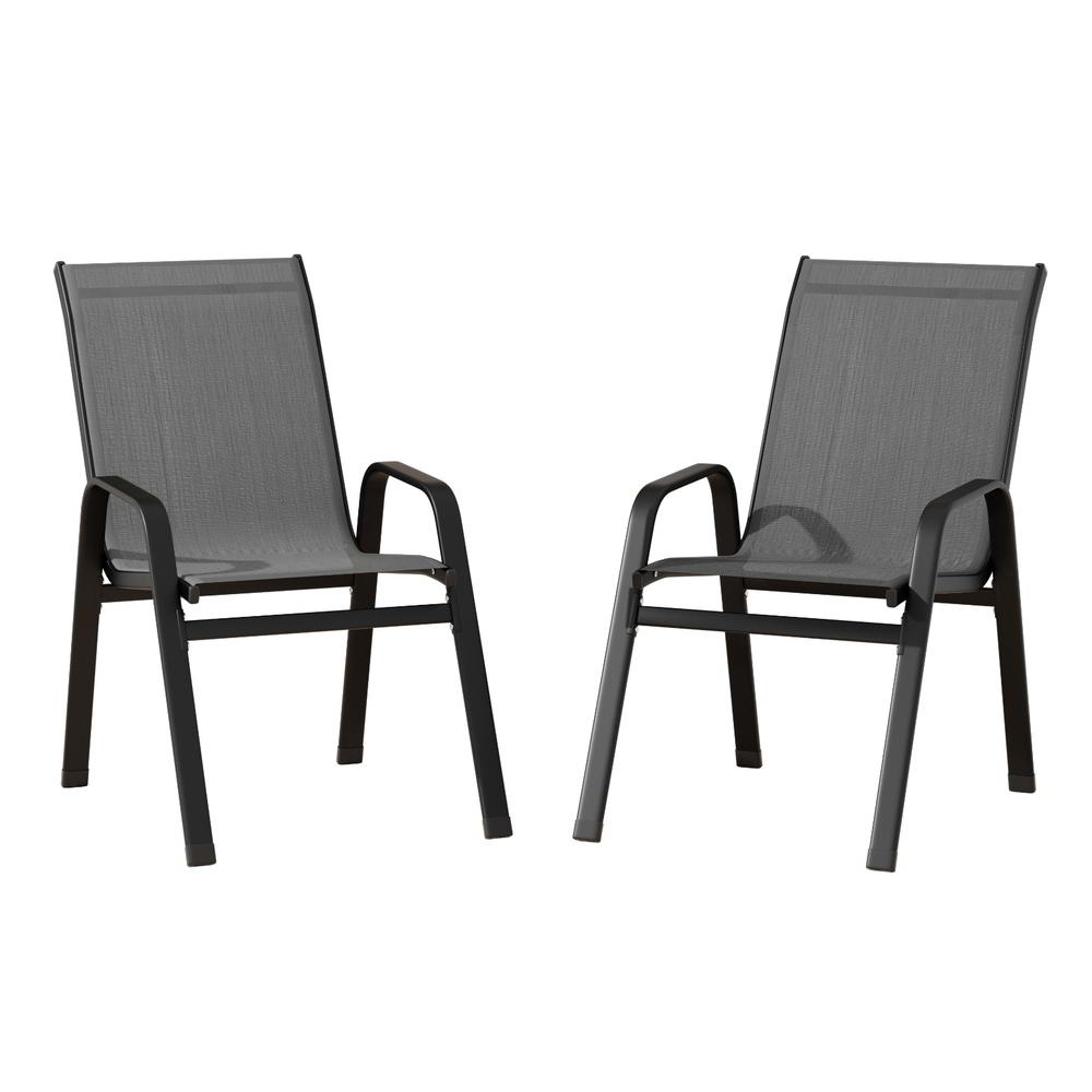 2PC Outdoor Dining Chairs Stackable Lounge Chair Patio Furniture Black - Furniture > Outdoor > Outdoor Chairs - Rivercity House & Home Co. (ABN 18 642 972 209) - Affordable Modern Furniture Australia