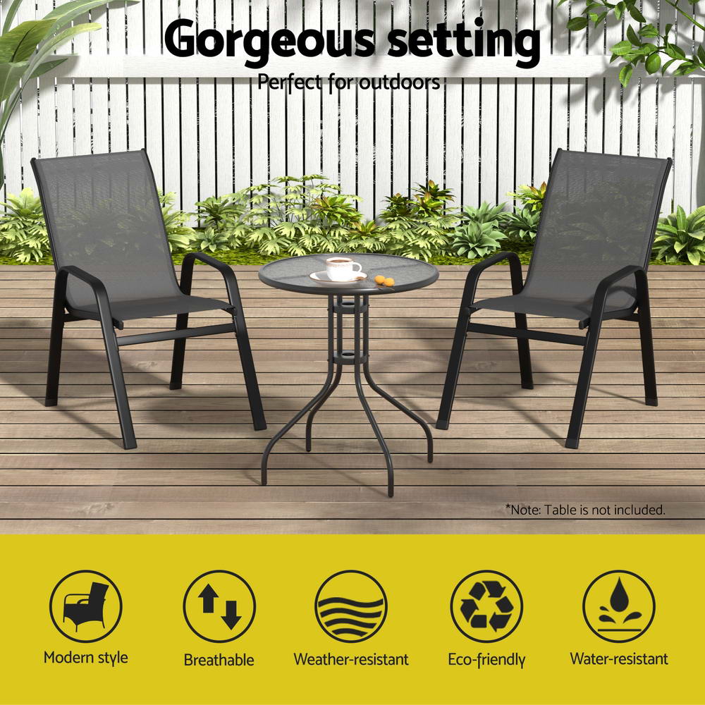 2PC Outdoor Dining Chairs Stackable Lounge Chair Patio Furniture Black - Furniture > Outdoor > Outdoor Chairs - Rivercity House & Home Co. (ABN 18 642 972 209) - Affordable Modern Furniture Australia
