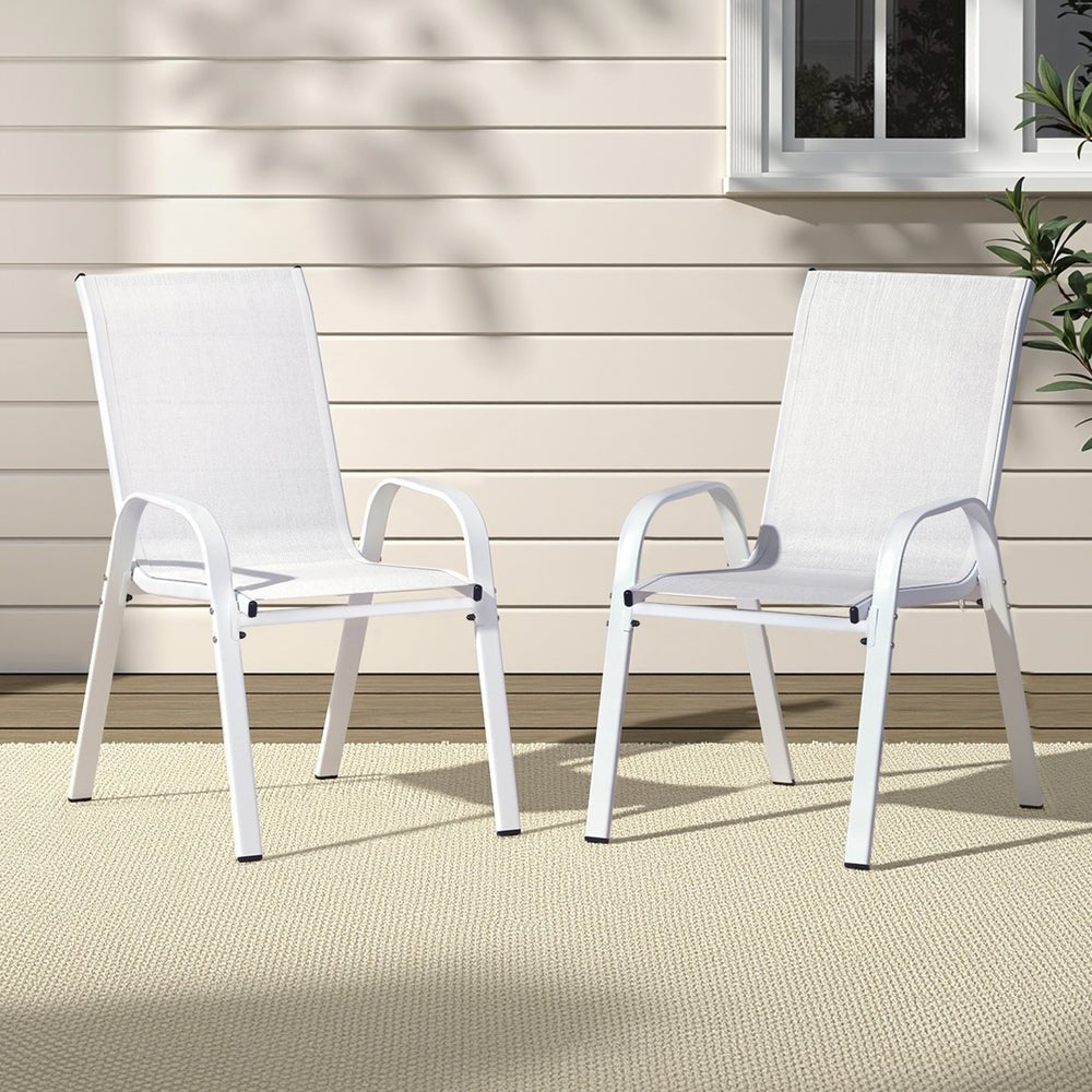 2PC Outdoor Dining Chairs Stackable Lounge Chair Patio Furniture White - Furniture > Outdoor > Outdoor Chairs - Rivercity House & Home Co. (ABN 18 642 972 209) - Affordable Modern Furniture Australia