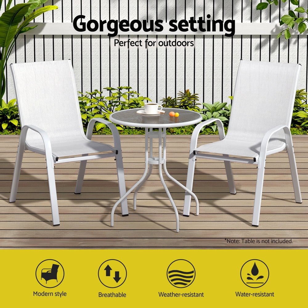 2PC Outdoor Dining Chairs Stackable Lounge Chair Patio Furniture White - Furniture > Outdoor > Outdoor Chairs - Rivercity House & Home Co. (ABN 18 642 972 209) - Affordable Modern Furniture Australia
