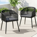 2PC Outdoor Patio Wicker Dining Chairs with Steel Frame - Black