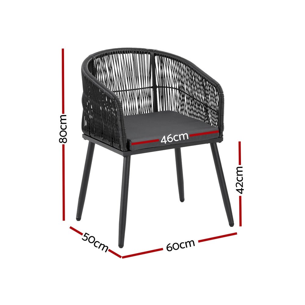 2PC Outdoor Dining Chairs Wicker Chair Patio Furniture Garden Steel Black - Furniture > Outdoor > Outdoor Chairs - Rivercity House & Home Co. (ABN 18 642 972 209) - Affordable Modern Furniture Australia