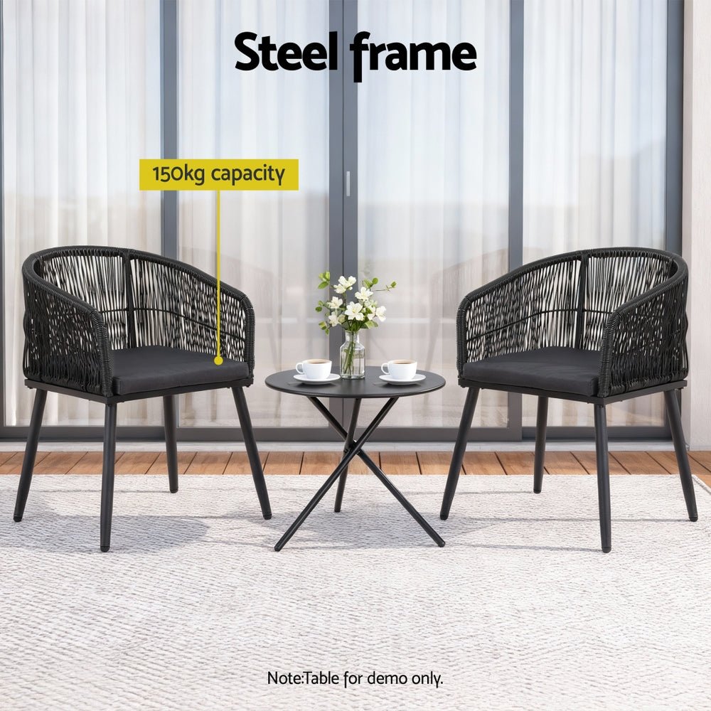 2PC Outdoor Dining Chairs Wicker Chair Patio Furniture Garden Steel Black - Furniture > Outdoor > Outdoor Chairs - Rivercity House & Home Co. (ABN 18 642 972 209) - Affordable Modern Furniture Australia