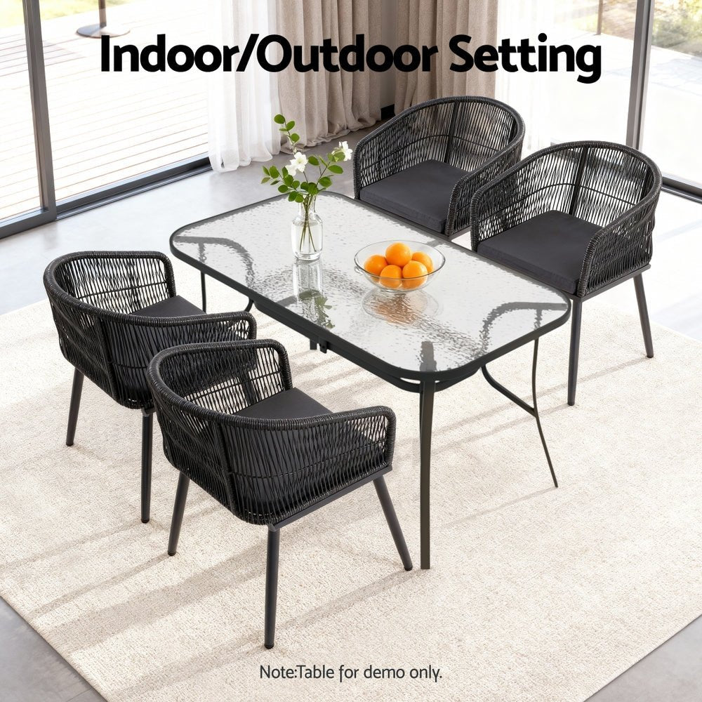 2PC Outdoor Dining Chairs Wicker Chair Patio Furniture Garden Steel Black - Furniture > Outdoor > Outdoor Chairs - Rivercity House & Home Co. (ABN 18 642 972 209) - Affordable Modern Furniture Australia
