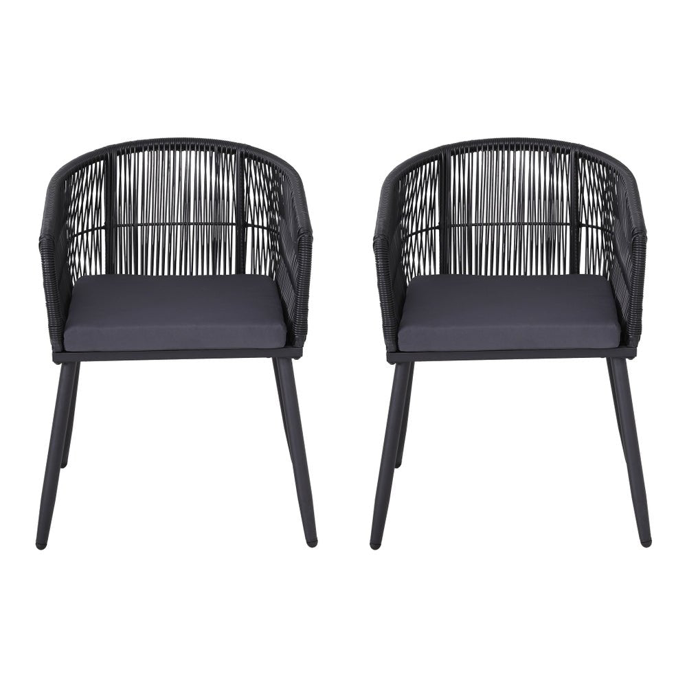 2PC Outdoor Dining Chairs Wicker Chair Patio Furniture Garden Steel Black - Furniture > Outdoor > Outdoor Chairs - Rivercity House & Home Co. (ABN 18 642 972 209) - Affordable Modern Furniture Australia