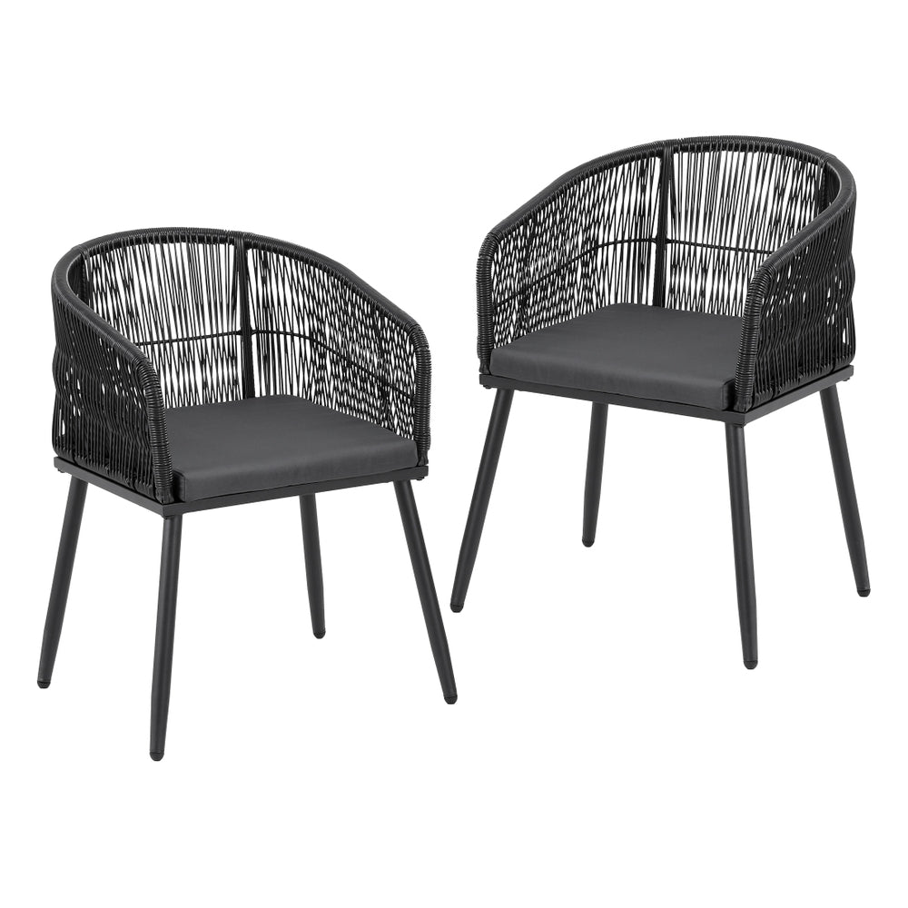 2PC Outdoor Dining Chairs Wicker Chair Patio Furniture Garden Steel Black - Furniture > Outdoor > Outdoor Chairs - Rivercity House & Home Co. (ABN 18 642 972 209) - Affordable Modern Furniture Australia