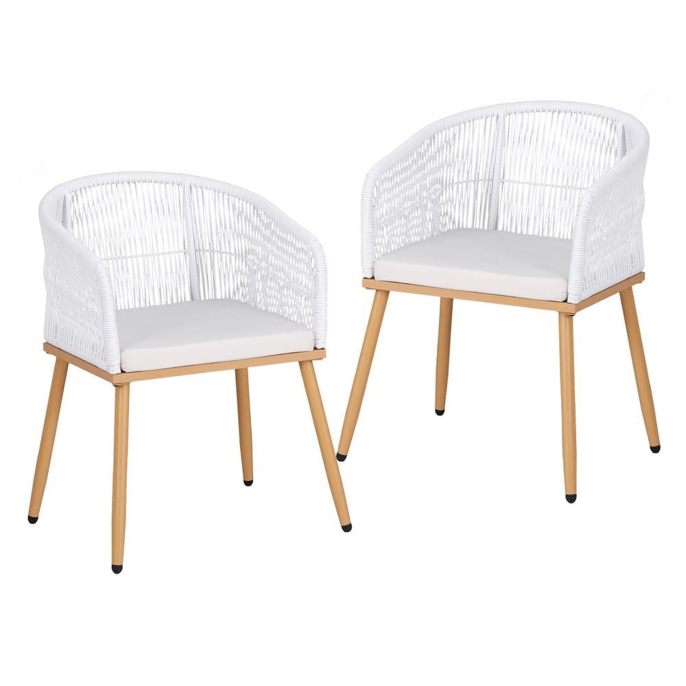 2PC Outdoor Dining Chairs Wicker Chair Patio Furniture Garden Steel White - Furniture > Outdoor > Outdoor Chairs - Rivercity House & Home Co. (ABN 18 642 972 209) - Affordable Modern Furniture Australia