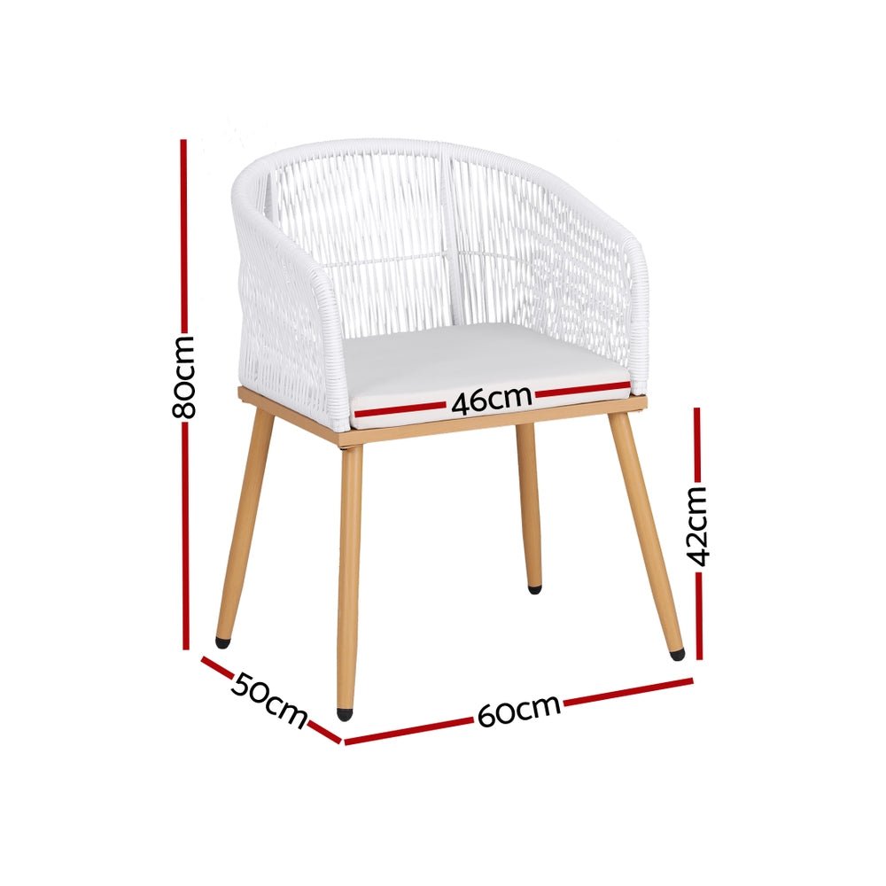 2PC Outdoor Dining Chairs Wicker Chair Patio Furniture Garden Steel White - Furniture > Outdoor > Outdoor Chairs - Rivercity House & Home Co. (ABN 18 642 972 209) - Affordable Modern Furniture Australia