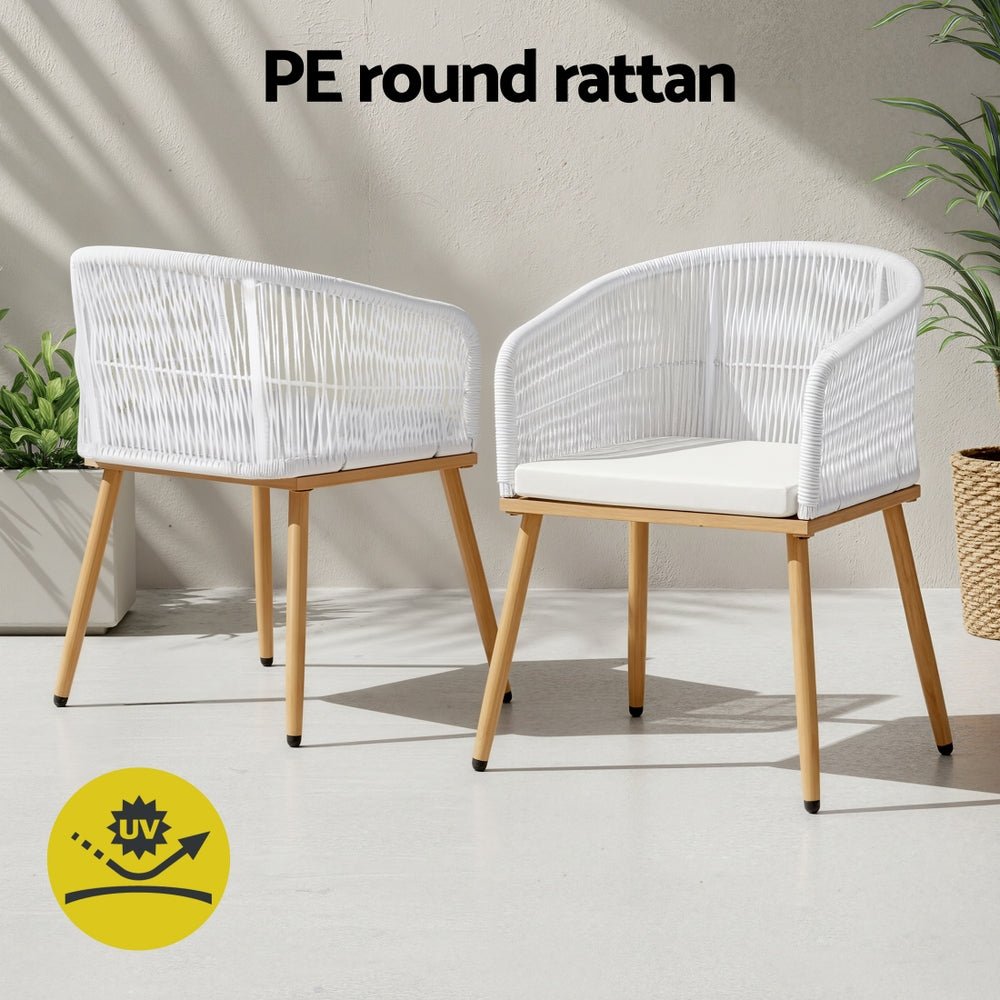 2PC Outdoor Dining Chairs Wicker Chair Patio Furniture Garden Steel White - Furniture > Outdoor > Outdoor Chairs - Rivercity House & Home Co. (ABN 18 642 972 209) - Affordable Modern Furniture Australia
