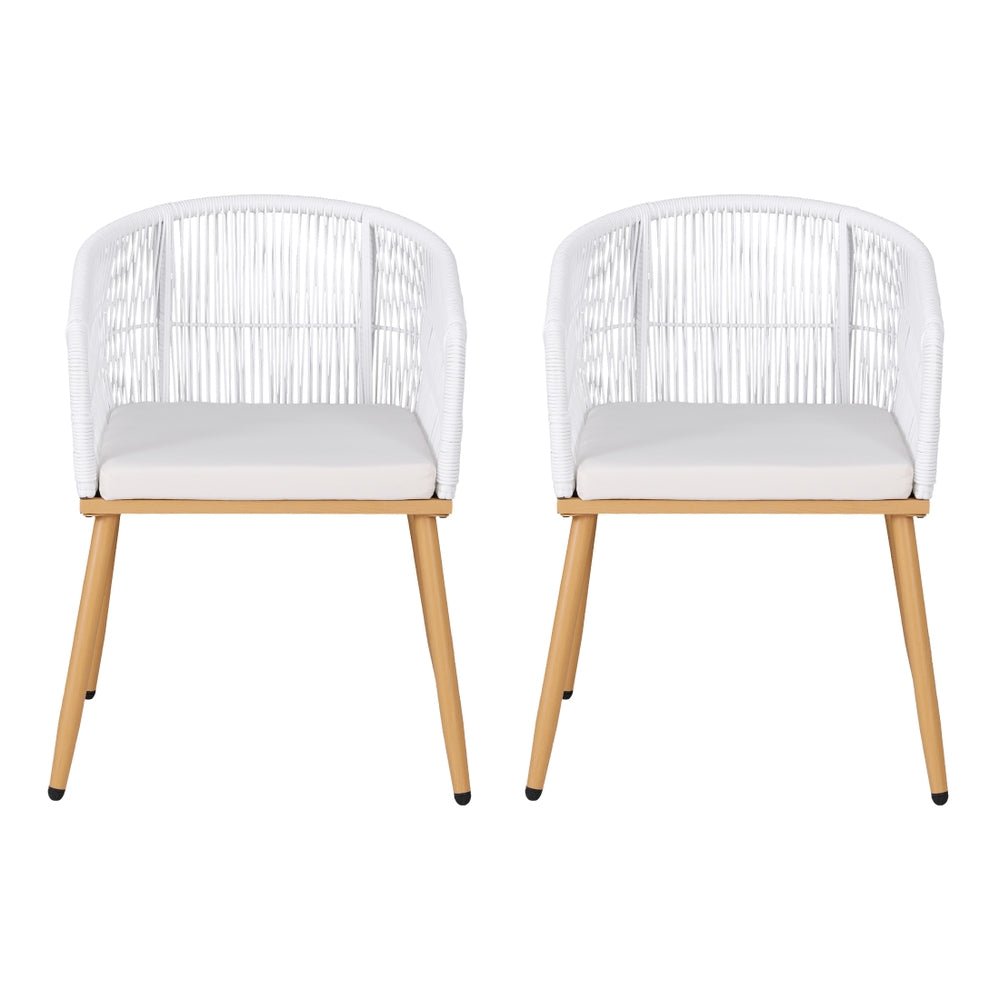 2PC Outdoor Dining Chairs Wicker Chair Patio Furniture Garden Steel White - Furniture > Outdoor > Outdoor Chairs - Rivercity House & Home Co. (ABN 18 642 972 209) - Affordable Modern Furniture Australia