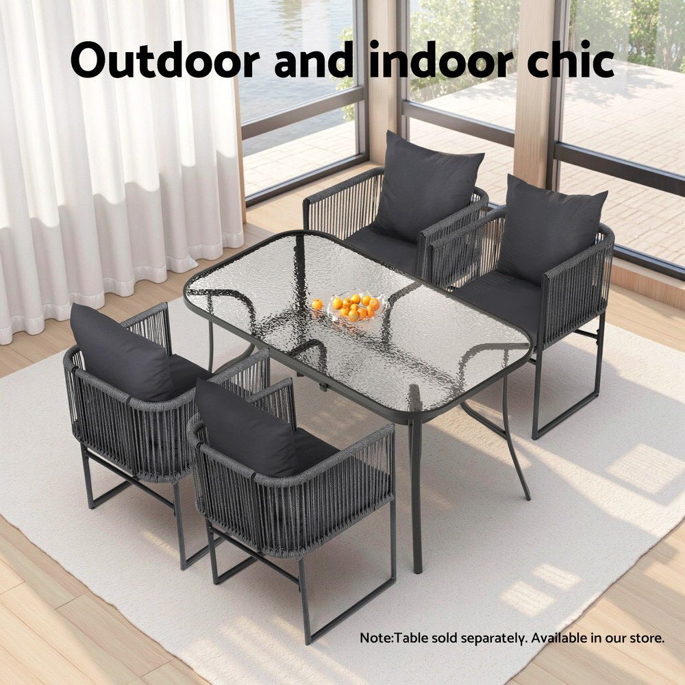 2PC Outdoor Dining Chairs Woven Rope Chair Patio Furniture Garden Steel - Furniture > Outdoor > Outdoor Chairs - Rivercity House & Home Co. (ABN 18 642 972 209) - Affordable Modern Furniture Australia