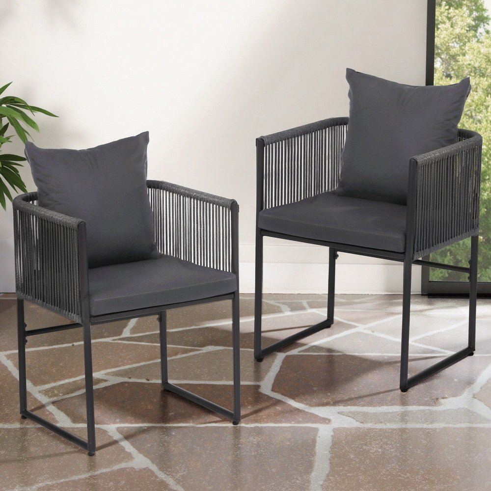 2PC Outdoor Dining Chairs Woven Rope Chair Patio Furniture Garden Steel - Furniture > Outdoor > Outdoor Chairs - Rivercity House & Home Co. (ABN 18 642 972 209) - Affordable Modern Furniture Australia