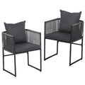 2PC Outdoor Woven Rope Dining Chairs with Steel Frame - Black