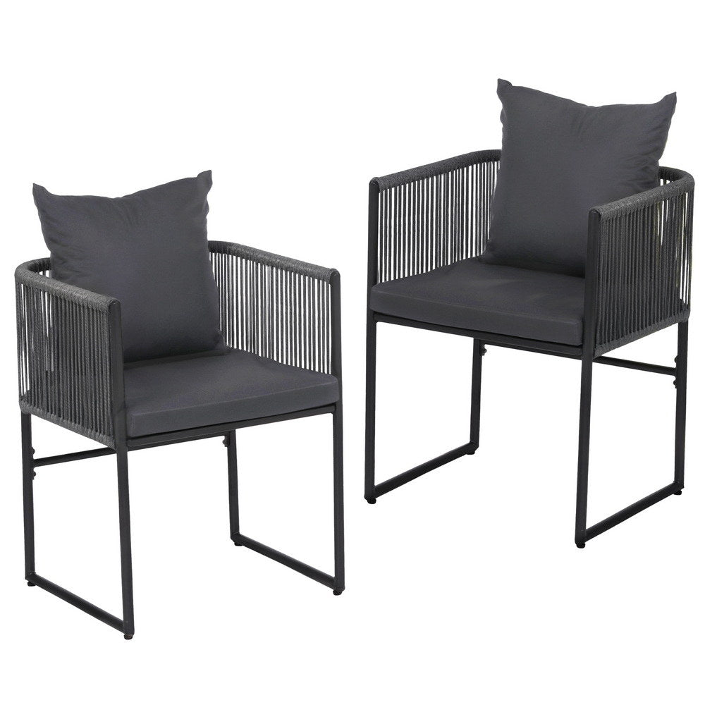 2PC Outdoor Dining Chairs Woven Rope Chair Patio Furniture Garden Steel - Furniture > Outdoor > Outdoor Chairs - Rivercity House & Home Co. (ABN 18 642 972 209) - Affordable Modern Furniture Australia