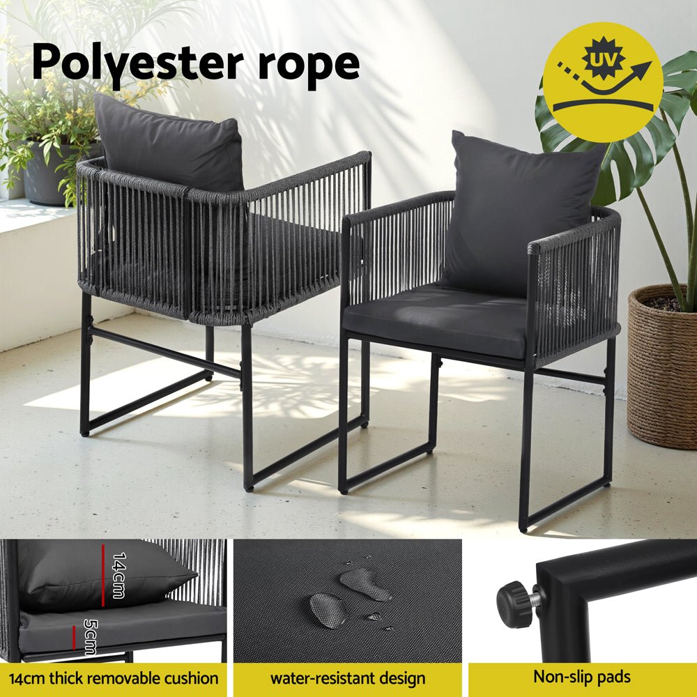 2PC Outdoor Dining Chairs Woven Rope Chair Patio Furniture Garden Steel - Furniture > Outdoor > Outdoor Chairs - Rivercity House & Home Co. (ABN 18 642 972 209) - Affordable Modern Furniture Australia