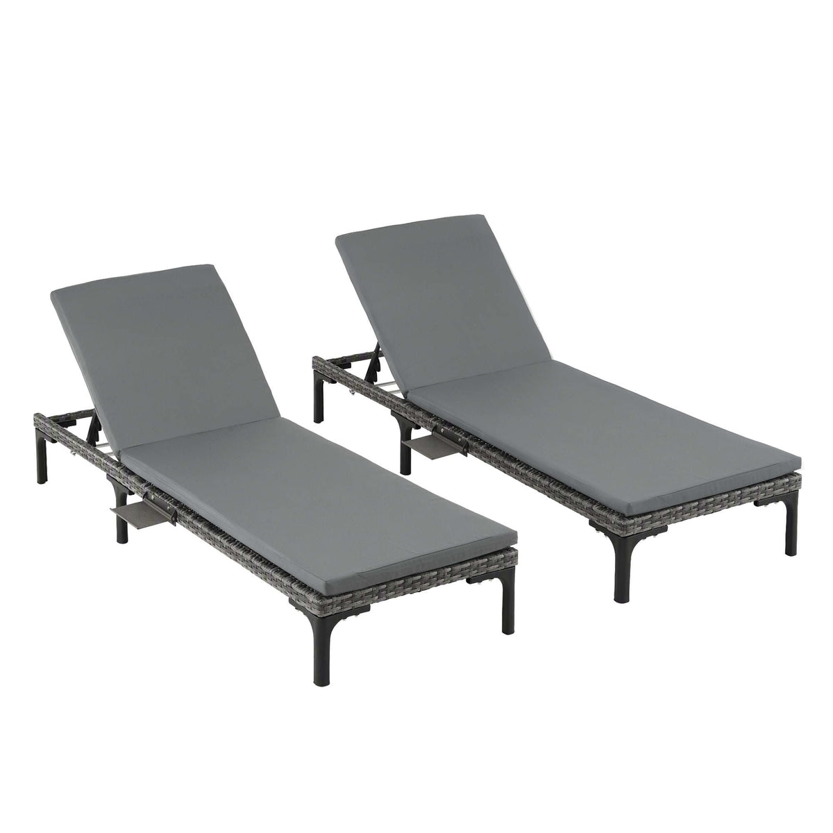 2PC PE Rattan Sun Lounger Set with Cushions, Cup Holders & Rain Cover - Grey - Furniture > Outdoor > Outdoor Chairs - Rivercity House & Home Co. (ABN 18 642 972 209) - Affordable Modern Furniture Australia