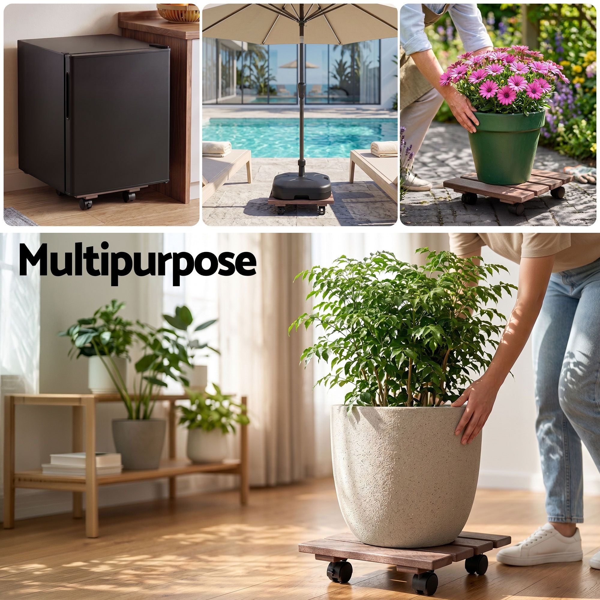 2PC Plant Carts HDPE Plant Caddy With Lockable Wheels Rolling Brown - Home & Garden > Garden Beds > Garden Beds & Planters - Rivercity House & Home Co. (ABN 18 642 972 209) - Affordable Modern Furniture Australia