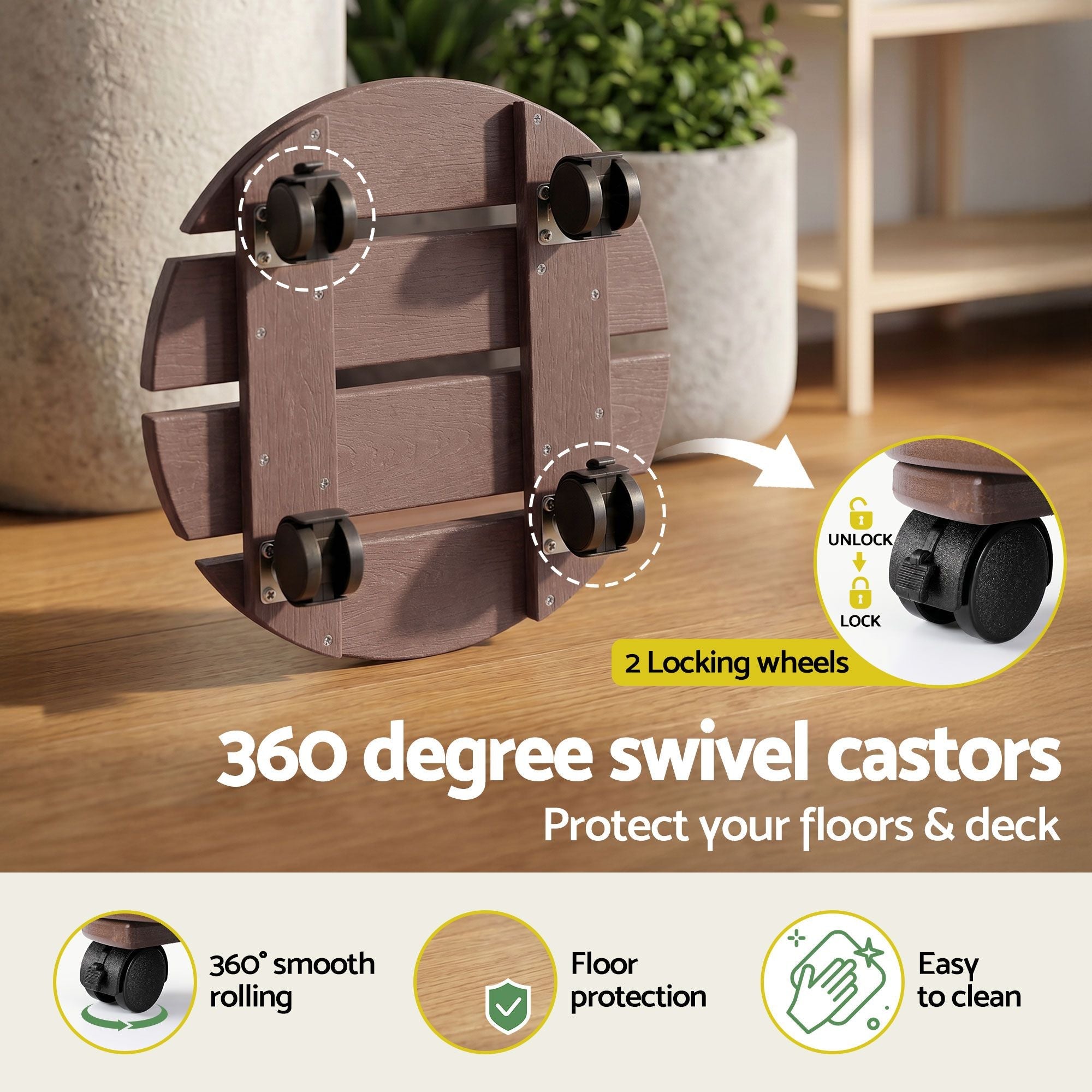 2PC Plant Carts HDPE Plant Caddy With Lockable Wheels Rolling Brown - Home & Garden > Garden Beds > Garden Beds & Planters - Rivercity House & Home Co. (ABN 18 642 972 209) - Affordable Modern Furniture Australia