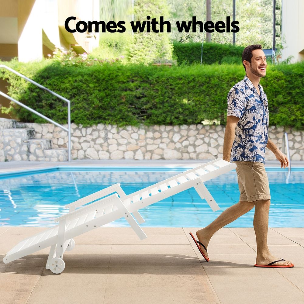 2PCS Adjustable Sun Lounge Chairs with Wheels for Outdoor Patio - White - Furniture > Outdoor > Outdoor Chairs - Rivercity House & Home Co. (ABN 18 642 972 209) - Affordable Modern Furniture Australia