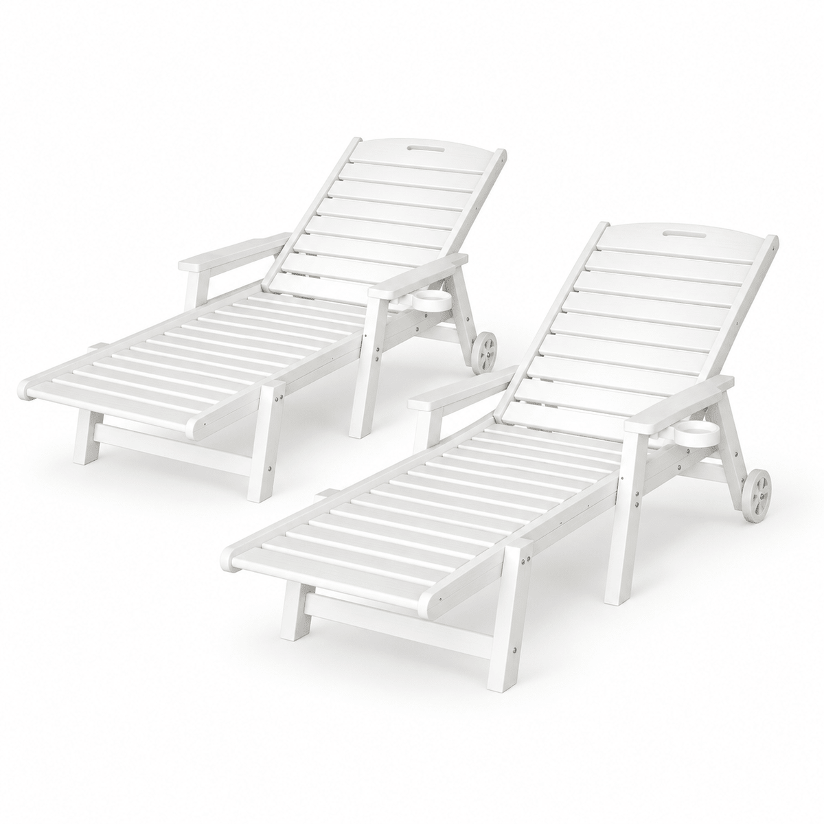 2PCS Adjustable Sun Lounge Chairs with Wheels for Outdoor Patio - White - Furniture > Outdoor > Outdoor Chairs - Rivercity House & Home Co. (ABN 18 642 972 209) - Affordable Modern Furniture Australia