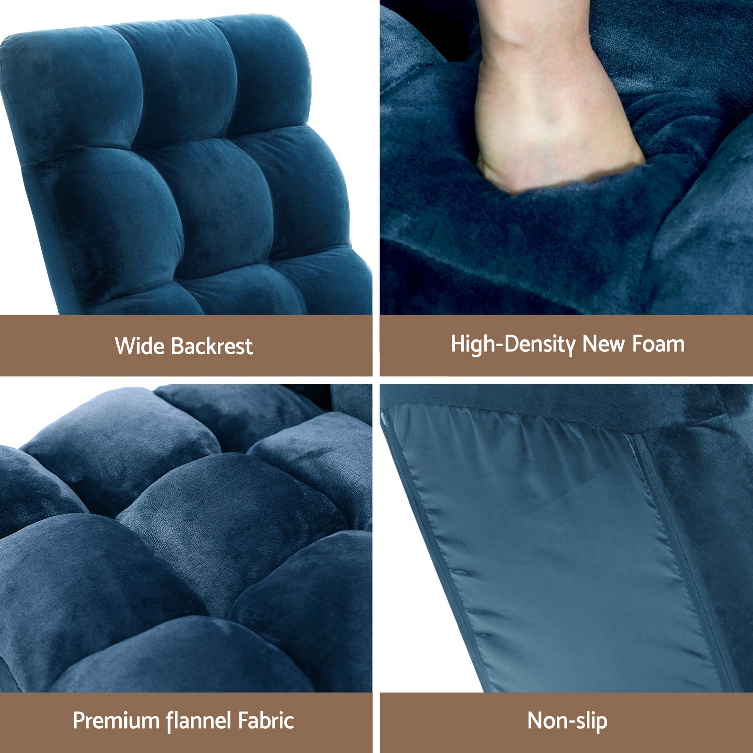 2PCS Floor Lounge Sofa Bed Flannel Fabric Navy - Furniture > Bar Stools & Chairs > Arm Chairs & Recliners - Rivercity House & Home Co. (ABN 18 642 972 209) - Affordable Modern Furniture Australia