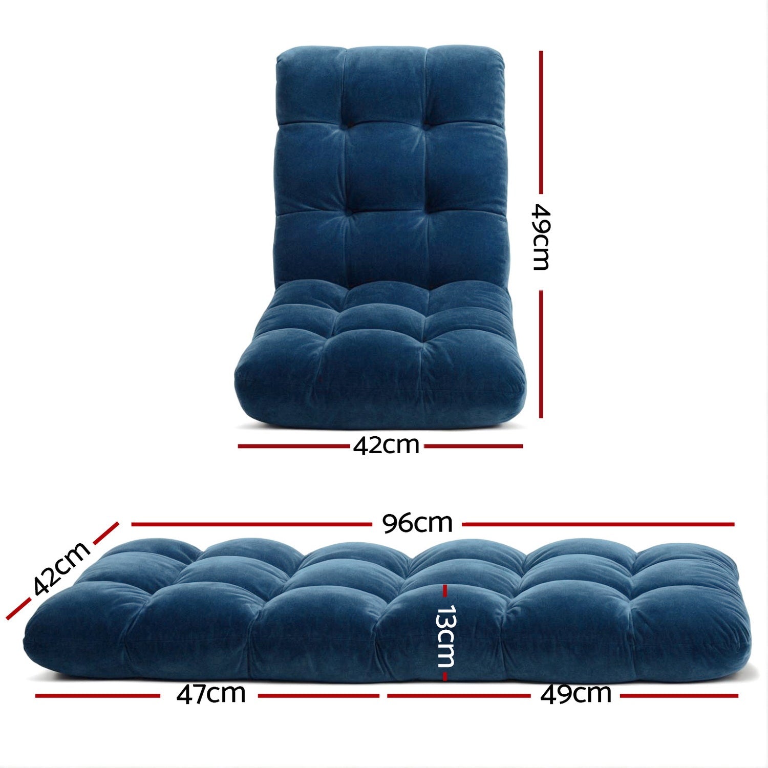 2PCS Floor Lounge Sofa Bed Flannel Fabric Navy - Furniture > Bar Stools & Chairs > Arm Chairs & Recliners - Rivercity House & Home Co. (ABN 18 642 972 209) - Affordable Modern Furniture Australia