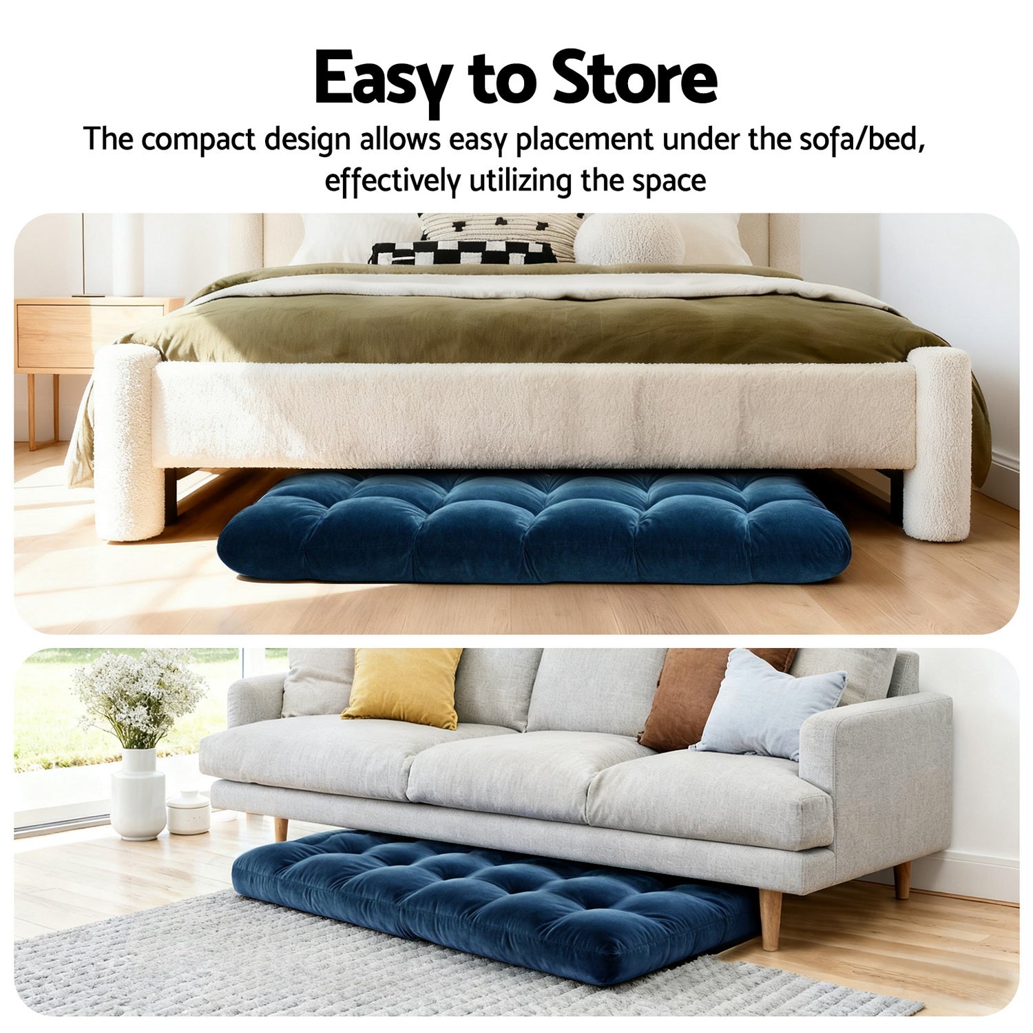 2PCS Floor Lounge Sofa Bed Flannel Fabric Navy - Furniture > Bar Stools & Chairs > Arm Chairs & Recliners - Rivercity House & Home Co. (ABN 18 642 972 209) - Affordable Modern Furniture Australia