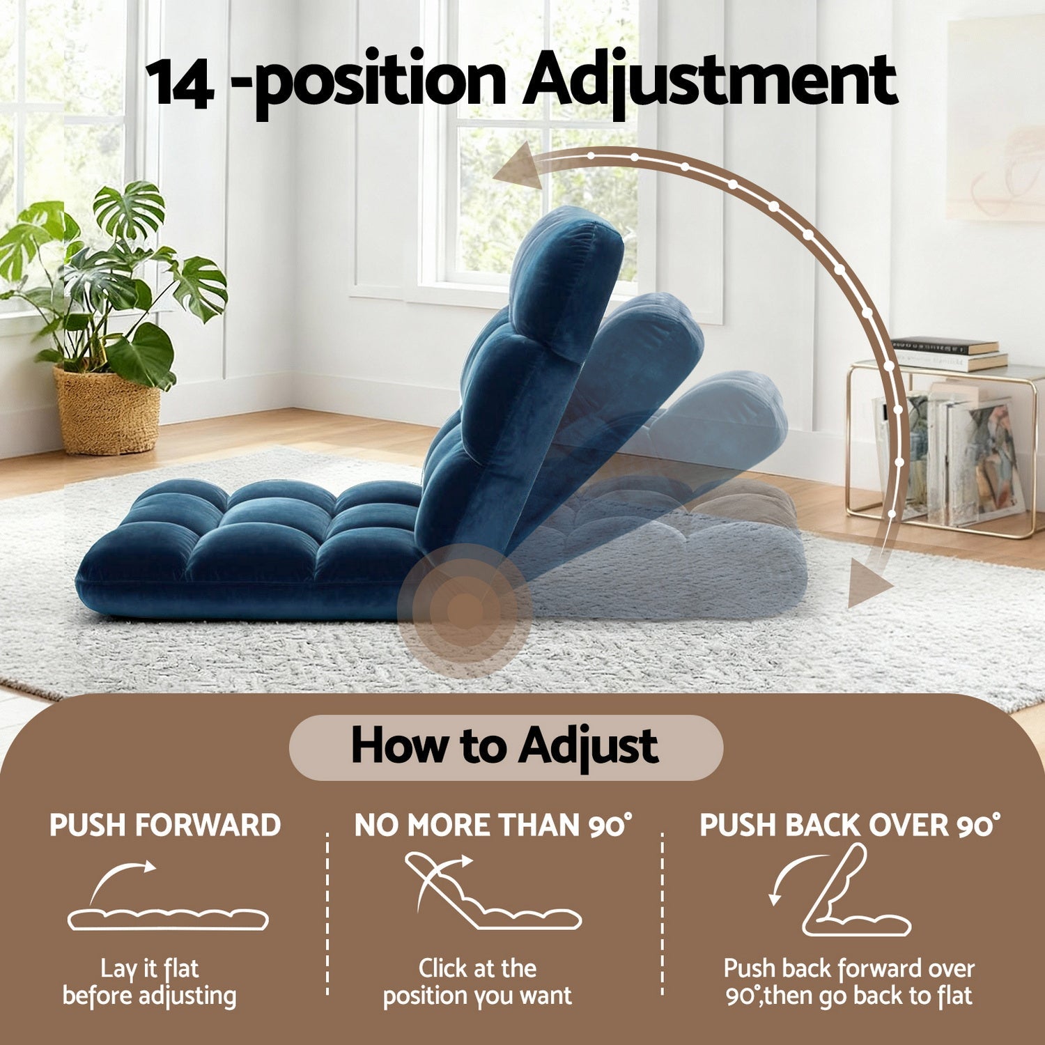 2PCS Floor Lounge Sofa Bed Flannel Fabric Navy - Furniture > Bar Stools & Chairs > Arm Chairs & Recliners - Rivercity House & Home Co. (ABN 18 642 972 209) - Affordable Modern Furniture Australia