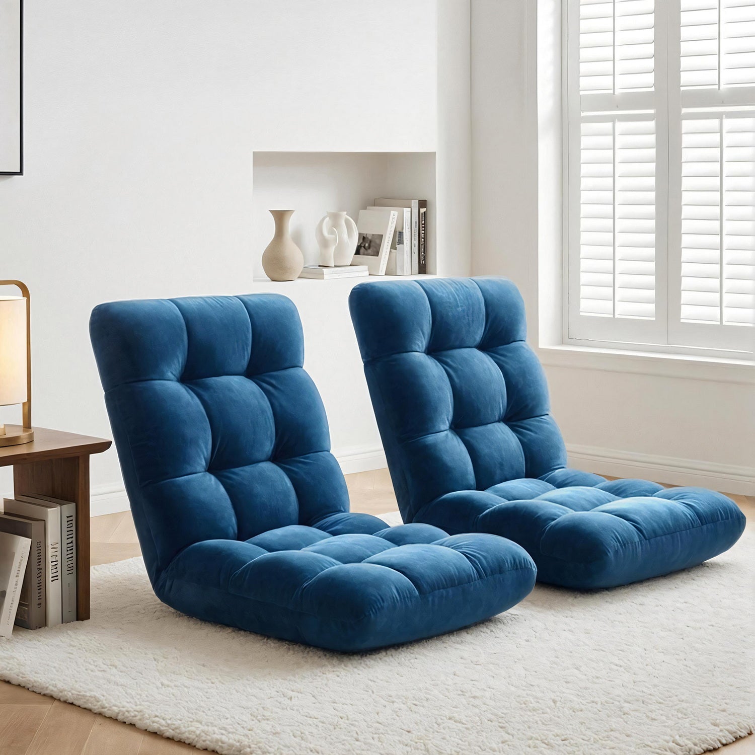 2PCS Floor Lounge Sofa Bed Flannel Fabric Navy - Furniture > Bar Stools & Chairs > Arm Chairs & Recliners - Rivercity House & Home Co. (ABN 18 642 972 209) - Affordable Modern Furniture Australia