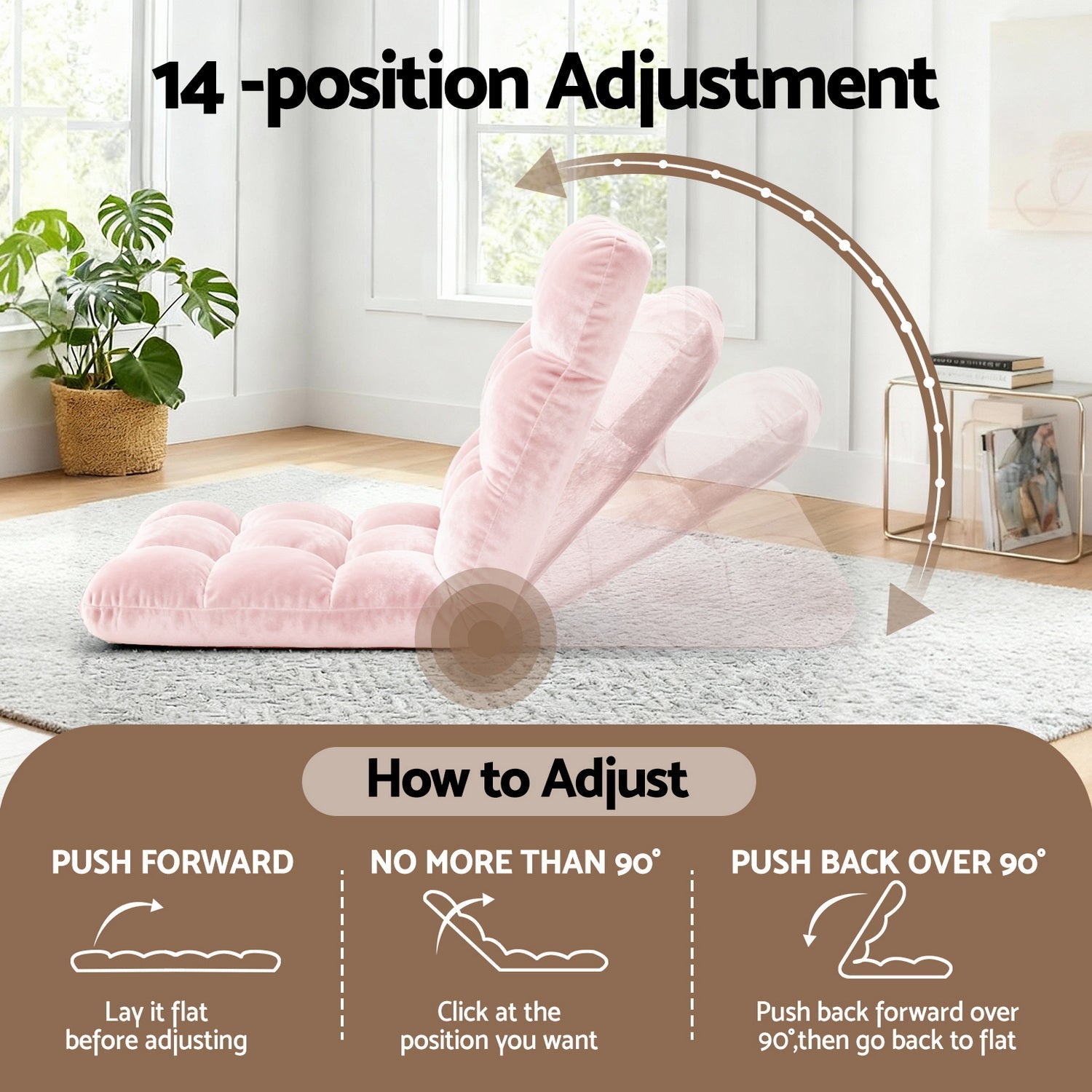 2PCS Floor Lounge Sofa Bed Flannel Fabric Pink - Furniture > Bar Stools & Chairs > Arm Chairs & Recliners - Rivercity House & Home Co. (ABN 18 642 972 209) - Affordable Modern Furniture Australia