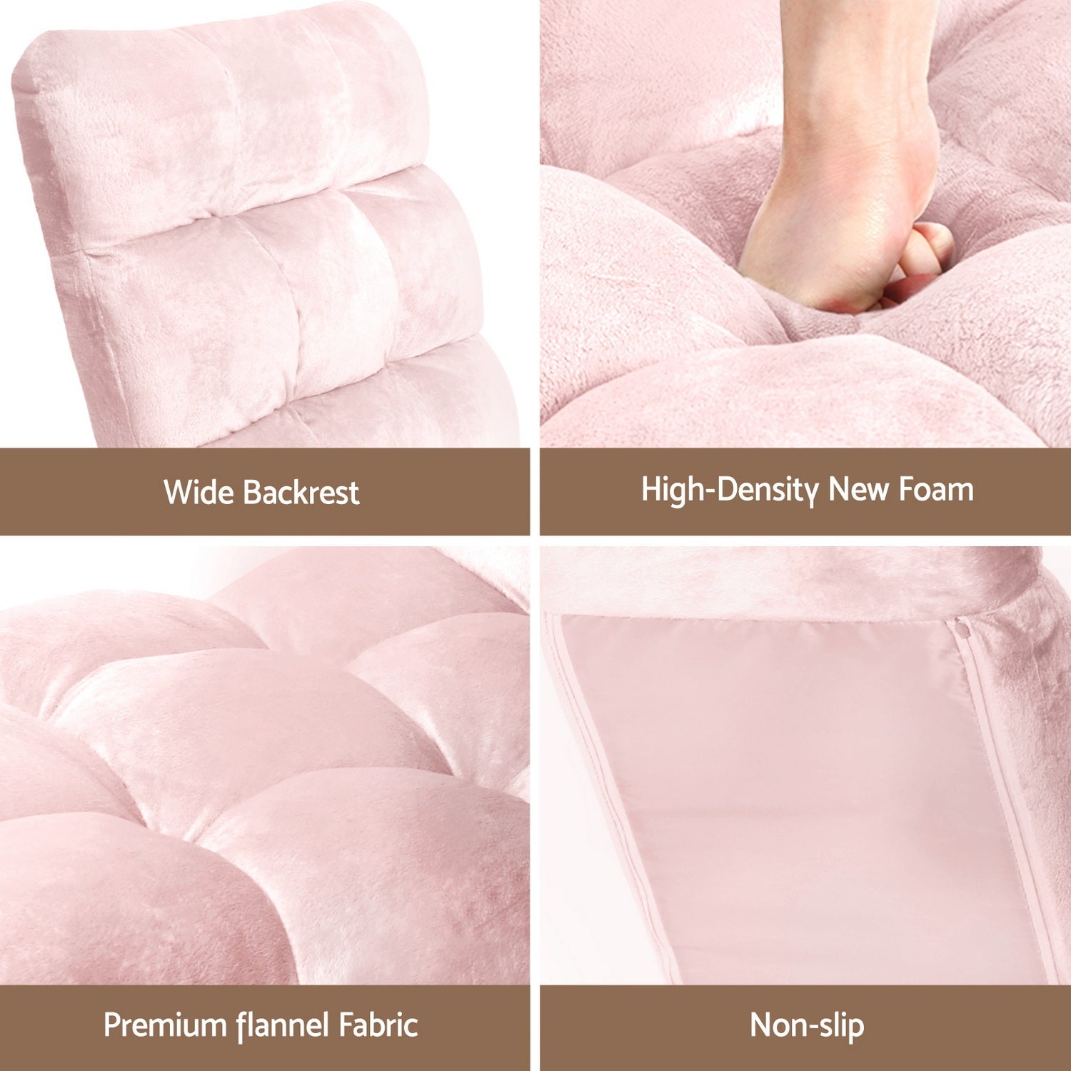 2PCS Floor Lounge Sofa Bed Flannel Fabric Pink - Furniture > Bar Stools & Chairs > Arm Chairs & Recliners - Rivercity House & Home Co. (ABN 18 642 972 209) - Affordable Modern Furniture Australia
