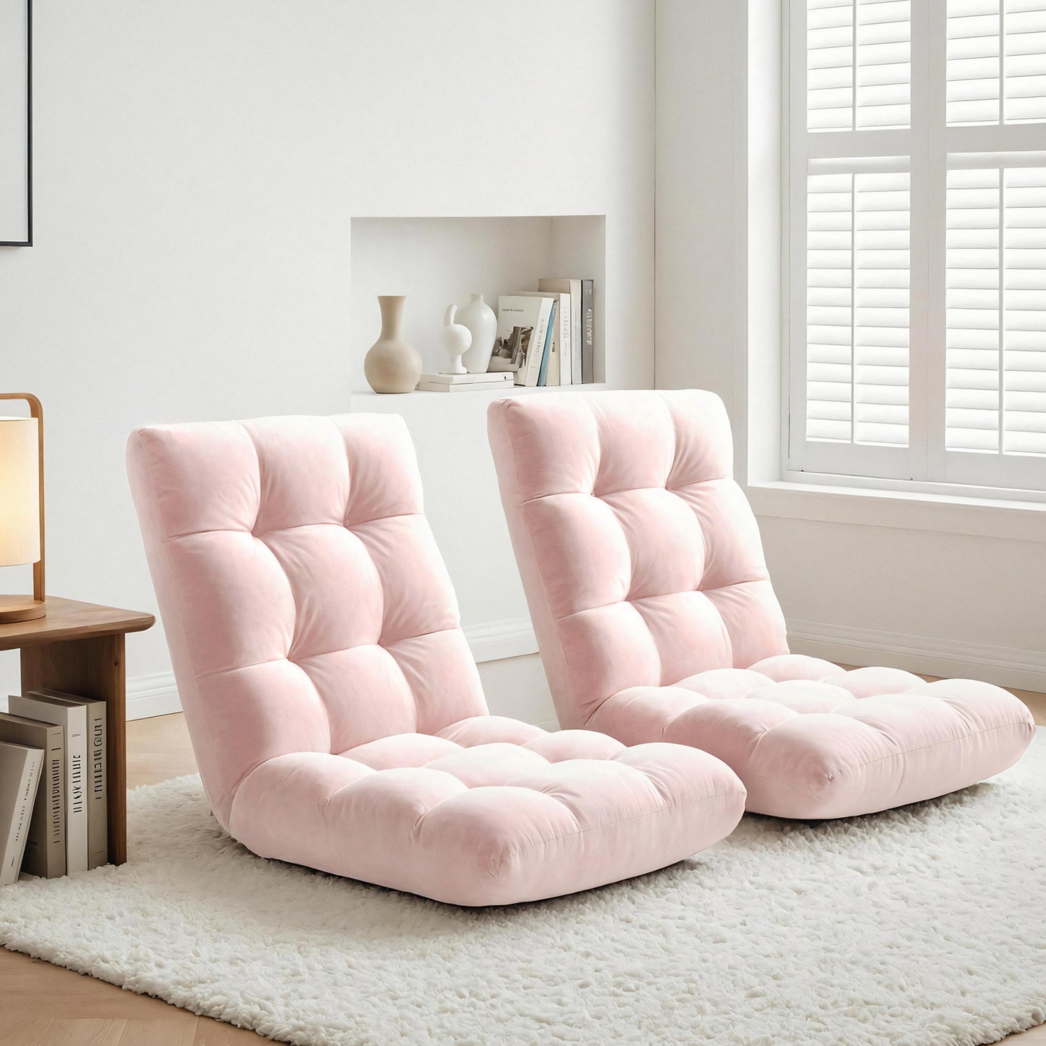 2PCS Floor Lounge Sofa Bed Flannel Fabric Pink - Furniture > Bar Stools & Chairs > Arm Chairs & Recliners - Rivercity House & Home Co. (ABN 18 642 972 209) - Affordable Modern Furniture Australia