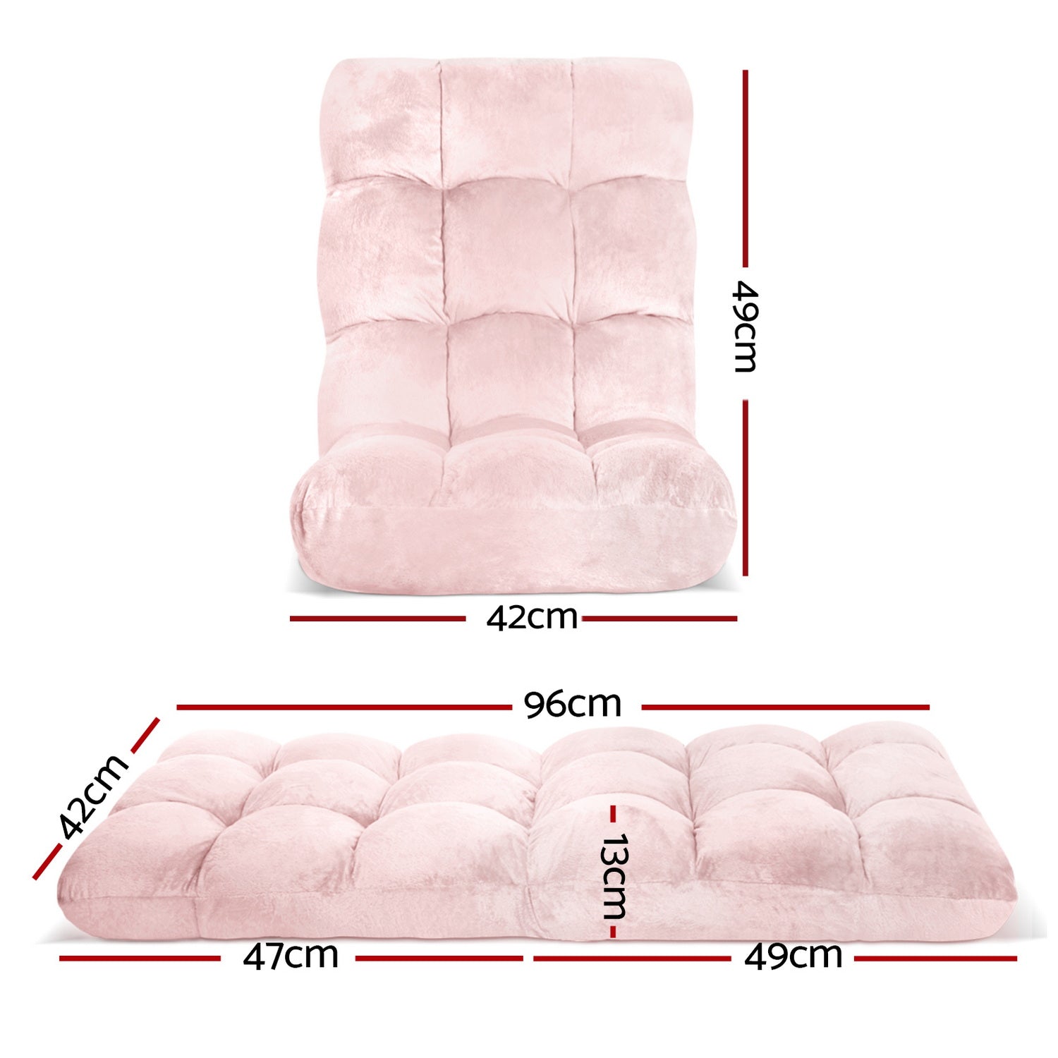 2PCS Floor Lounge Sofa Bed Flannel Fabric Pink - Furniture > Bar Stools & Chairs > Arm Chairs & Recliners - Rivercity House & Home Co. (ABN 18 642 972 209) - Affordable Modern Furniture Australia